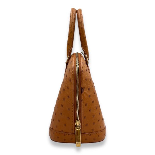 Alma BB Brown Top Handle Bag in Ostrich, Gold hardware - Image 4