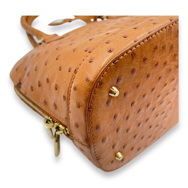 Alma BB Brown Top Handle Bag in Ostrich, Gold hardware - Image 8