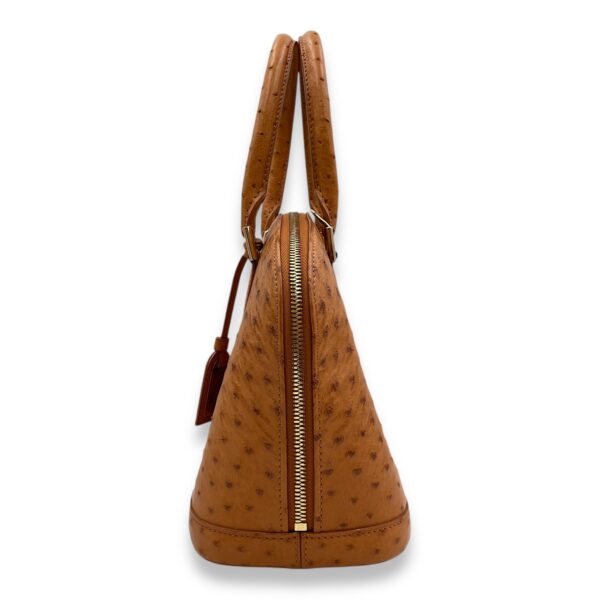 Alma BB Brown Top Handle Bag in Ostrich, Gold hardware - Image 5