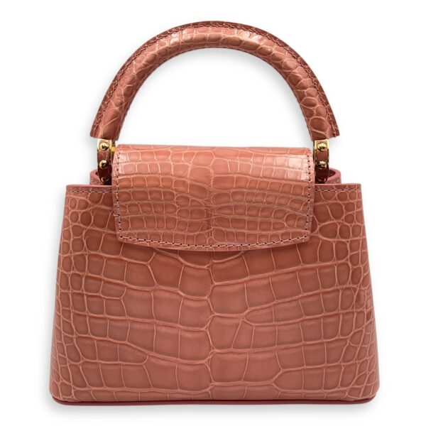Capucines Mini Pink Shoulder Bag in Shiny Alligator, Gold hardware - Image 3