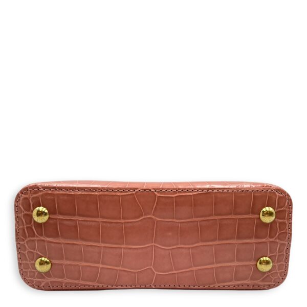 Capucines Mini Pink Shoulder Bag in Shiny Alligator, Gold hardware - Image 6
