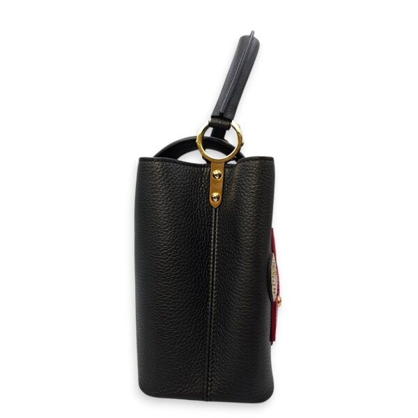 Capucines Iris Blossom PM Black Top Handle Bag in Calfskin, Gold hardware - Image 6