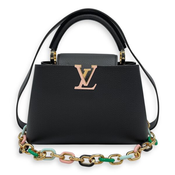 Capuccines with Colourful Chain BB Black Top Handle Bag in Calfskin, Gold hardware - Image 10