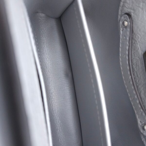 Capucines Mini Grey Top Handle Bag in Ostrich, Silver hardware - Image 14