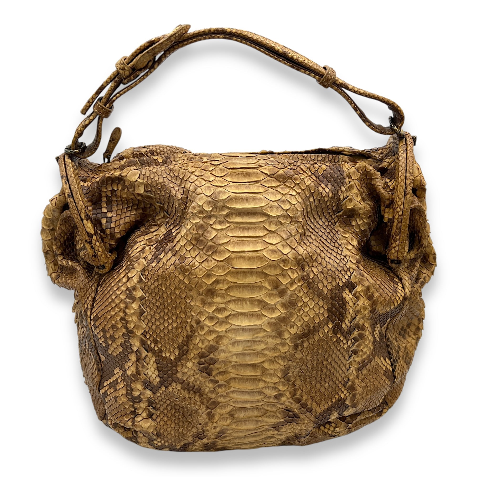 Duette Brown Shoulder Bag in Python Leather, Brushed Gold hardware - Image 3