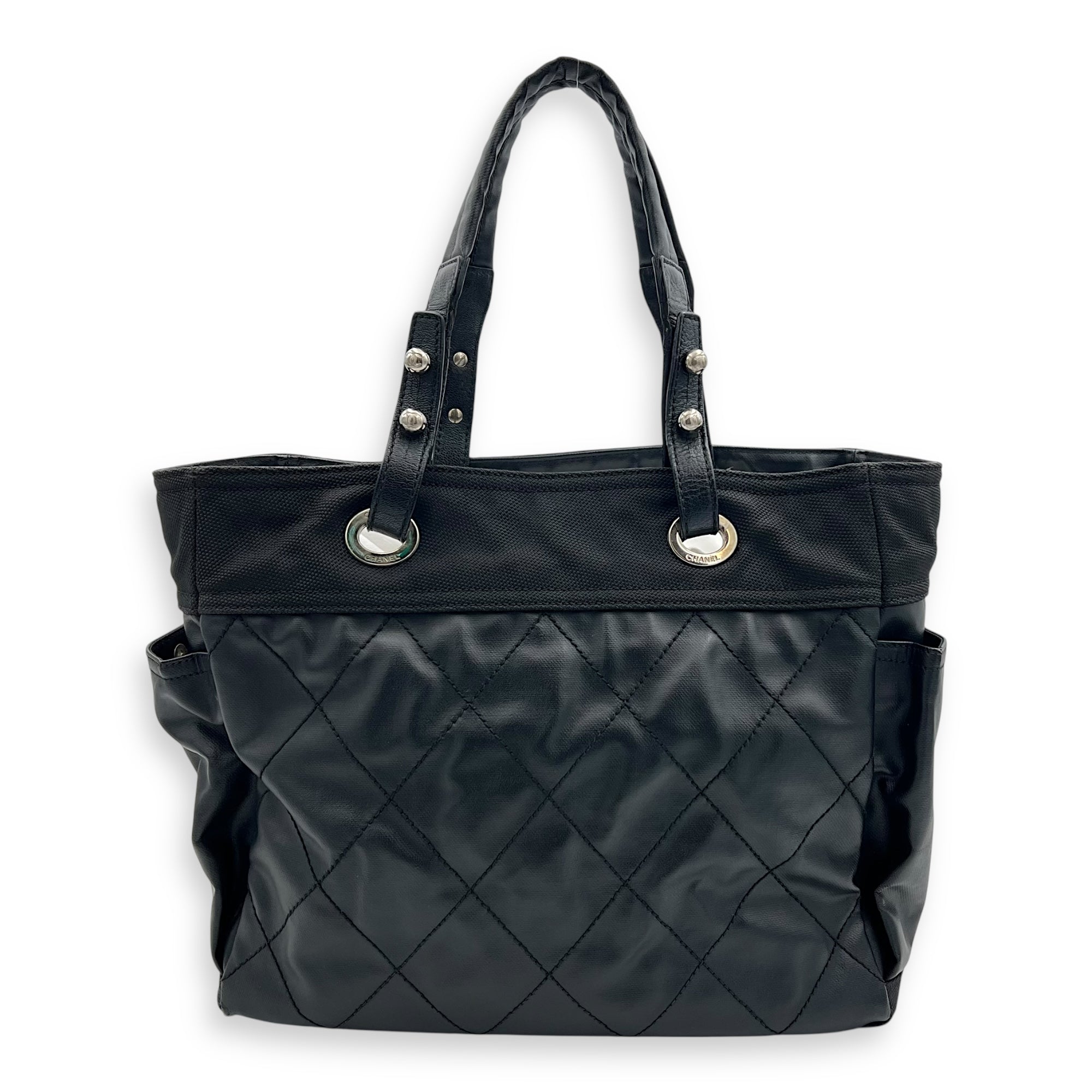 Biarritz Tote Bag Black in Coated Canvas, Silver hardware - Image 3