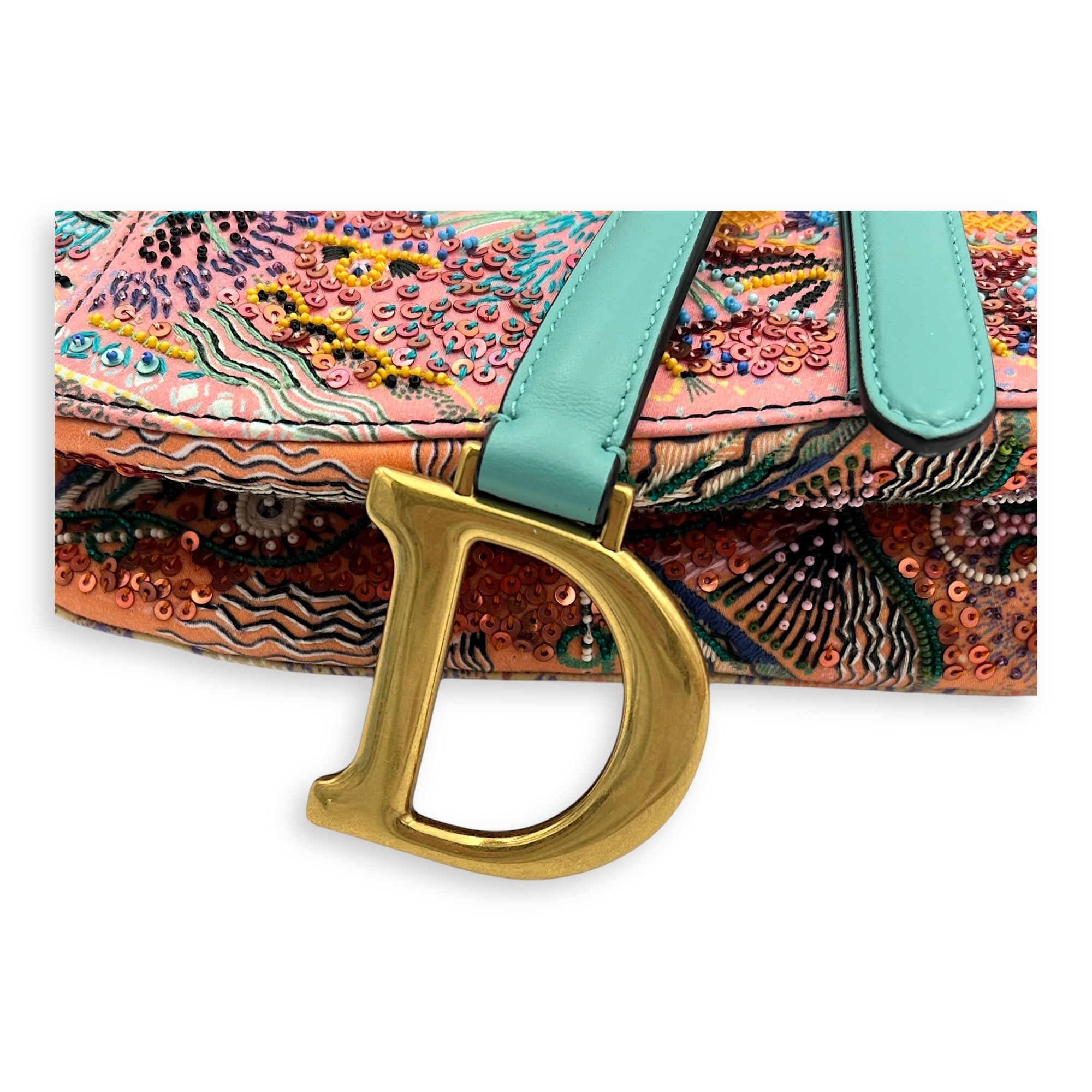 Saddle Shoulder Bag Medium Multi-colour in Beads, Gold hardware - Image 7
