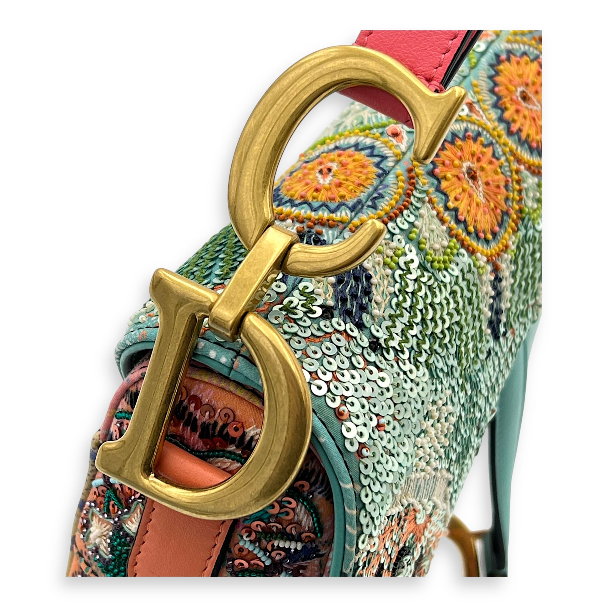 Saddle Shoulder Bag Medium Multi-colour in Beads, Gold hardware - Image 8