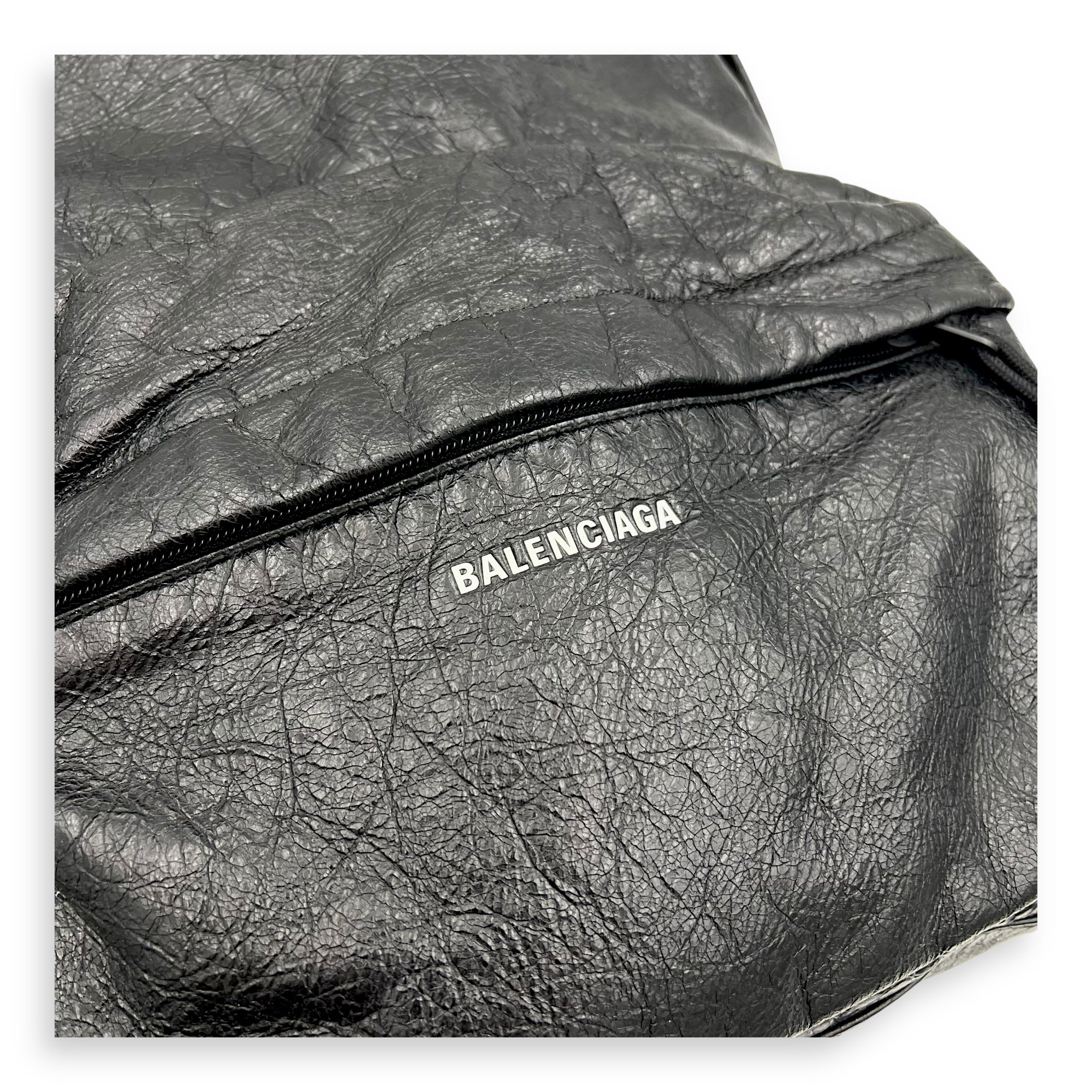 Logo Black Backpack in Distressed Leather, Silver hardware - Image 11