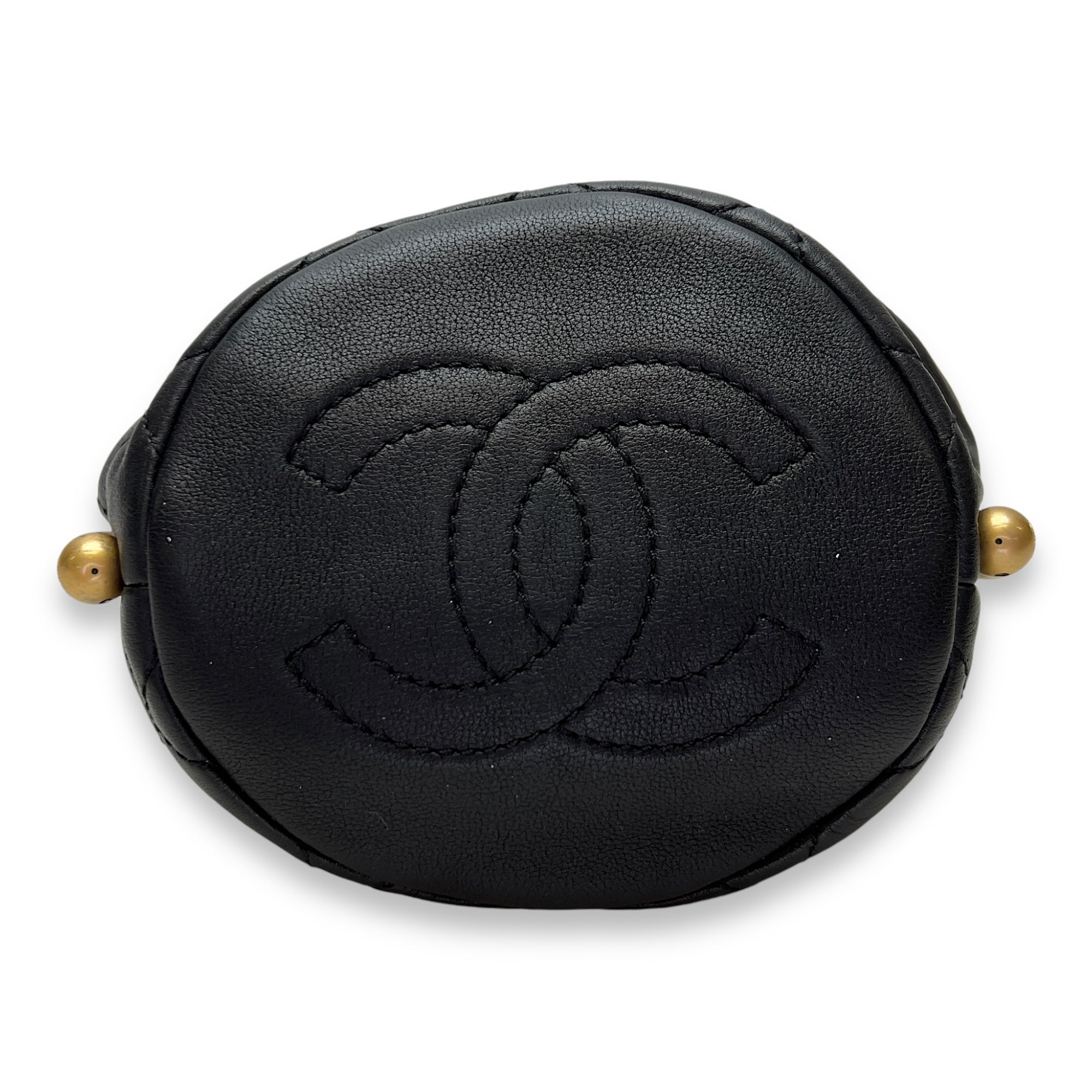 About Pearls Mini Black Bucket Bag in Calfskin, Gold hardware - Image 6