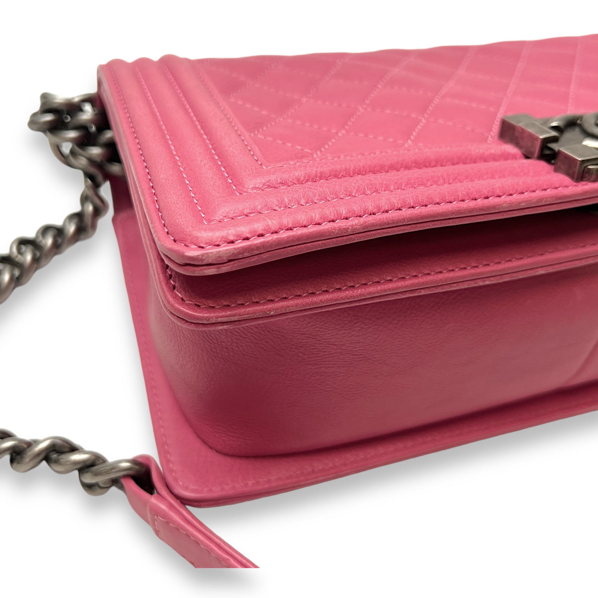 Boy Medium Pink Shoulder Bag in Calfskin, hardware - Image 10