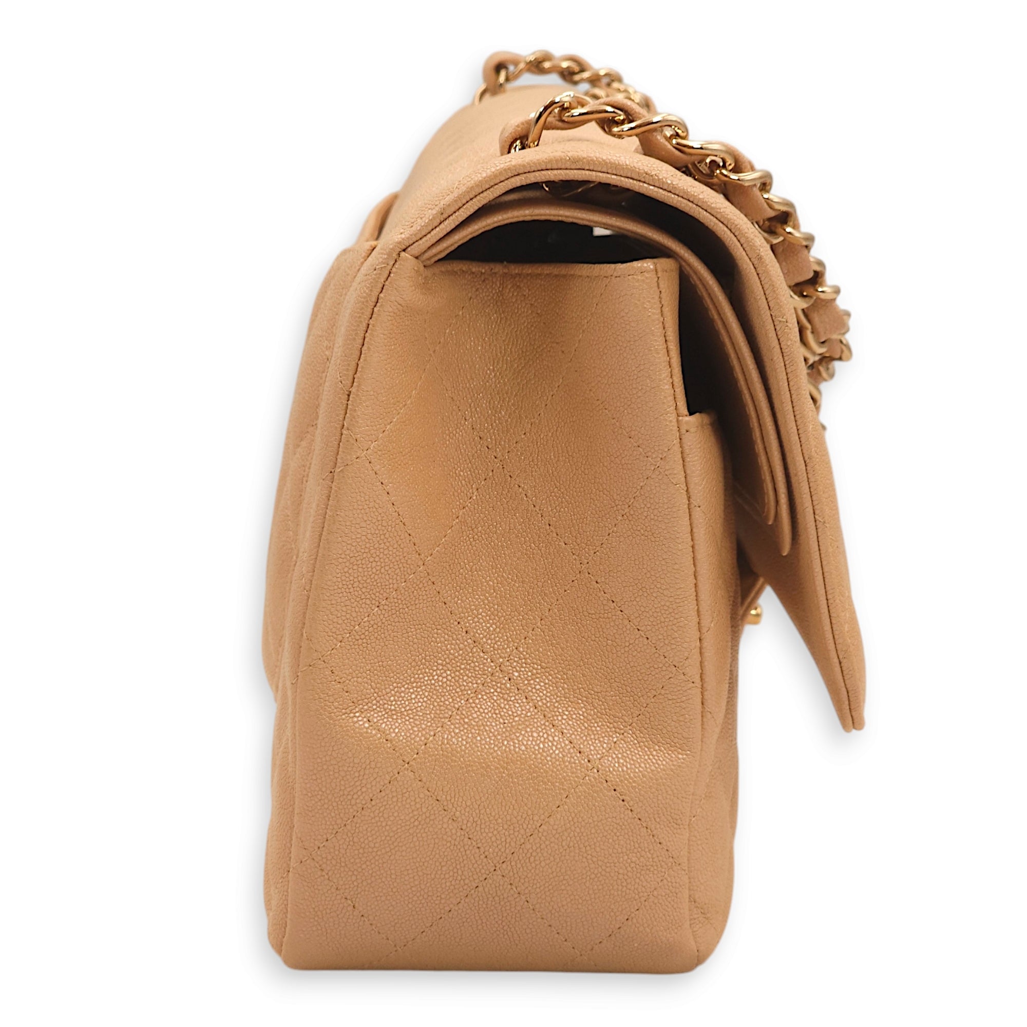 Classic Double Flap Iridescent Beige Shoulder Bag in Caviar Leather, Gold hardware - Image 7