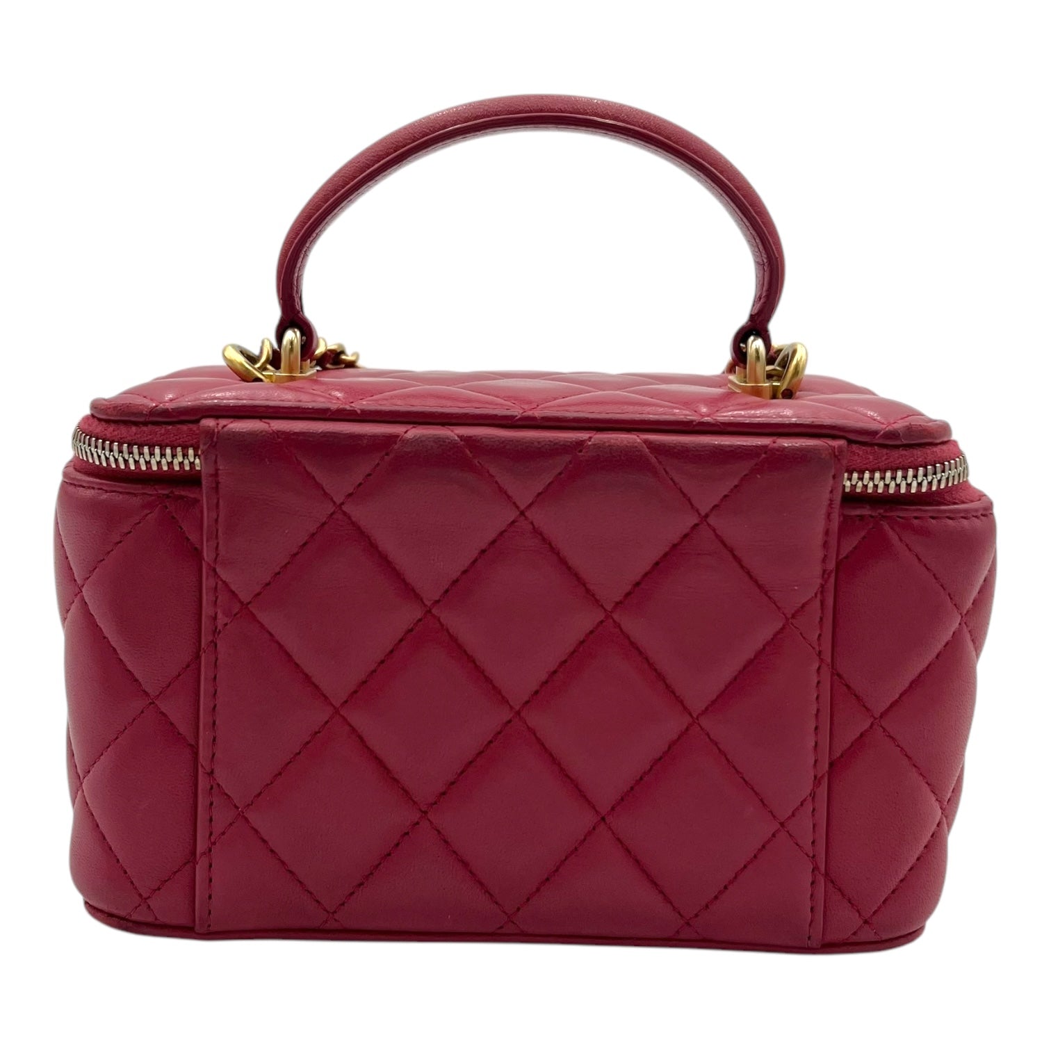 Classic Vanity Small Red Top Handle Bag in Lambskin, Gold hardware - Image 3
