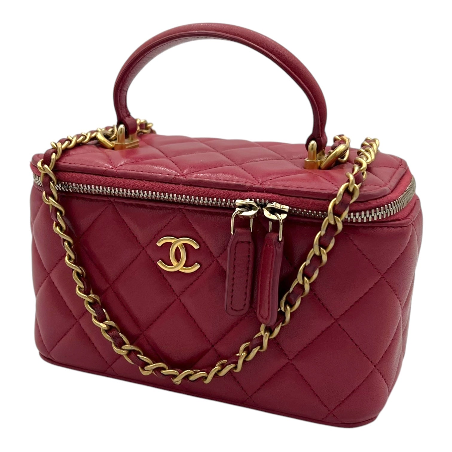 Classic Vanity Small Red Top Handle Bag in Lambskin, Gold hardware - Image 5