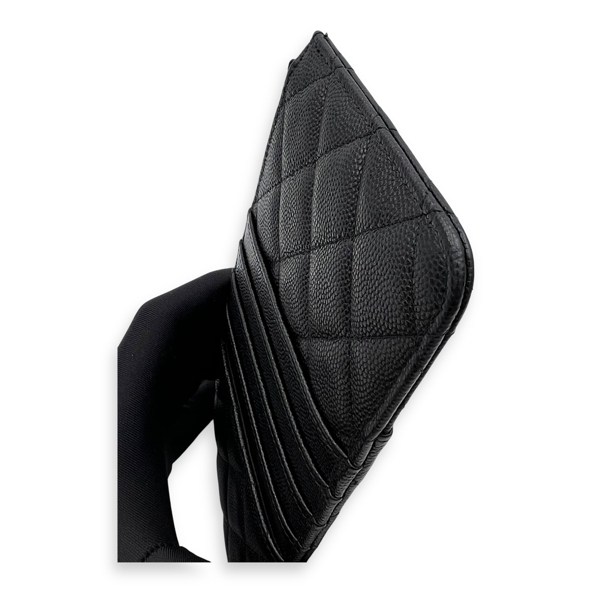 CC Black Phone Holder with Card Holder in Caviar Leather, Gold hardware - Image 12