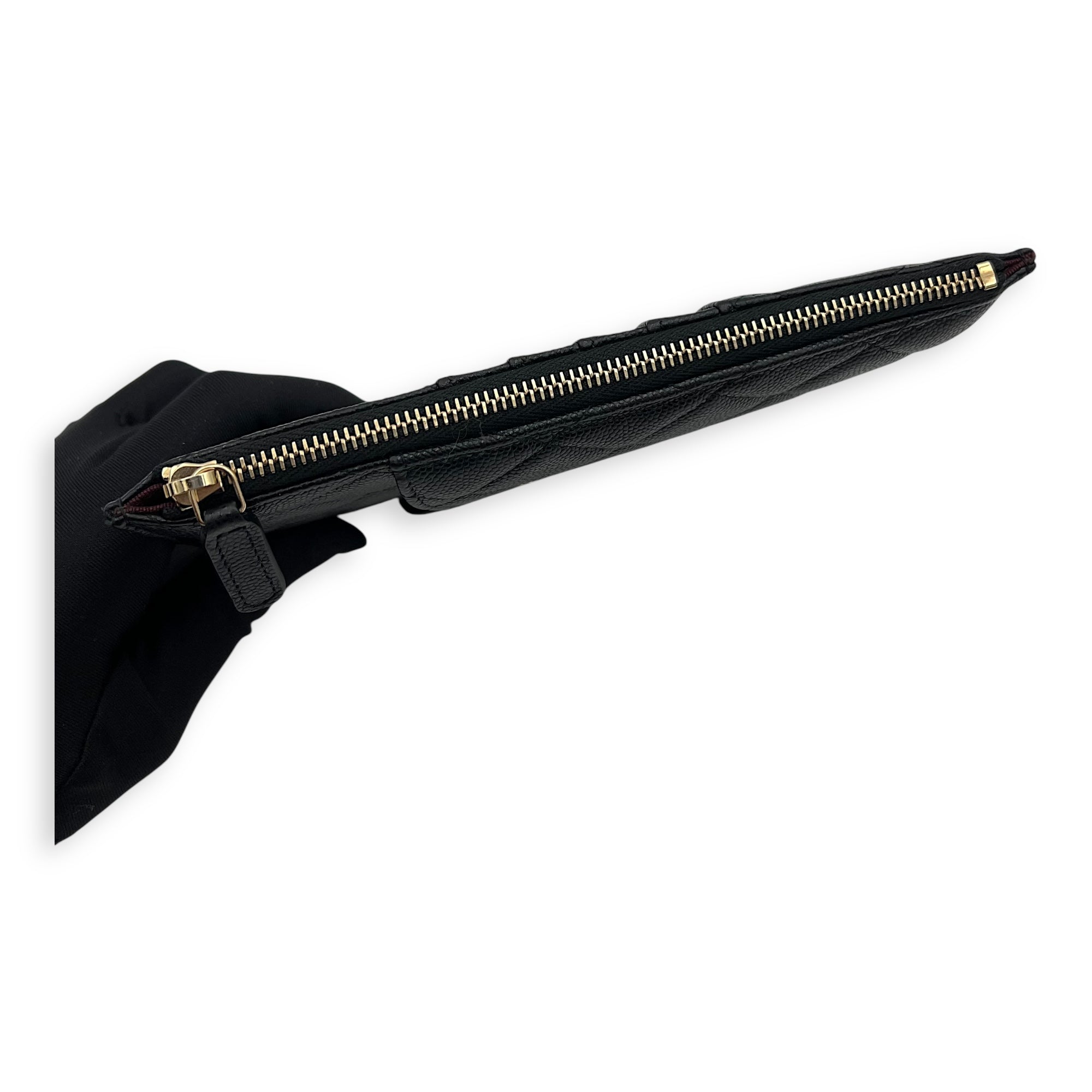 CC Black Phone Holder with Card Holder in Caviar Leather, Gold hardware - Image 8