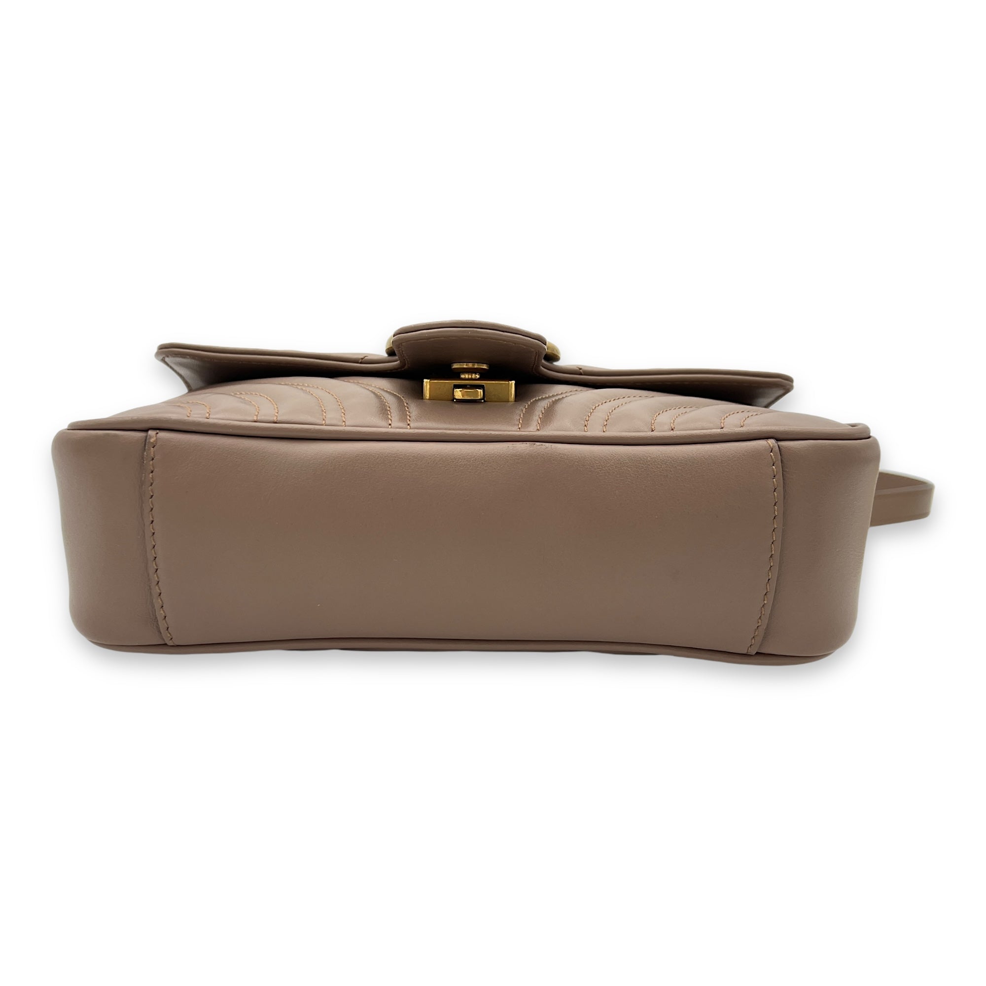 GG Marmont Mini Beige Crossbody Bag in Calfskin, Gold hardware - Image 6