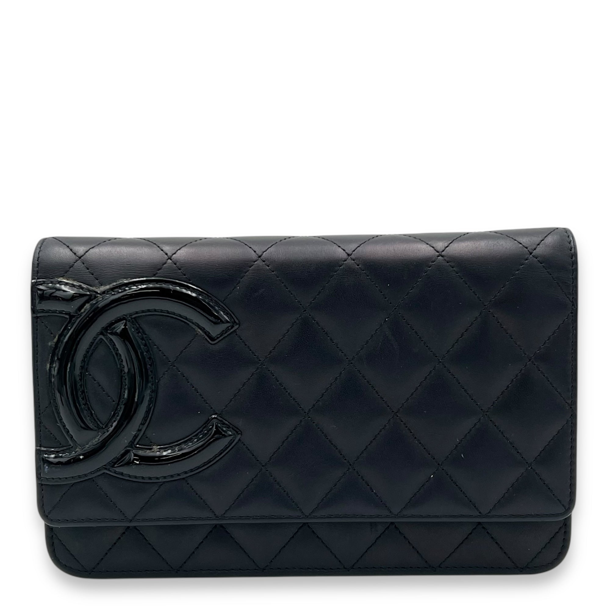 Cambon Wallet On Chain Black in Lambskin, Silver hardware