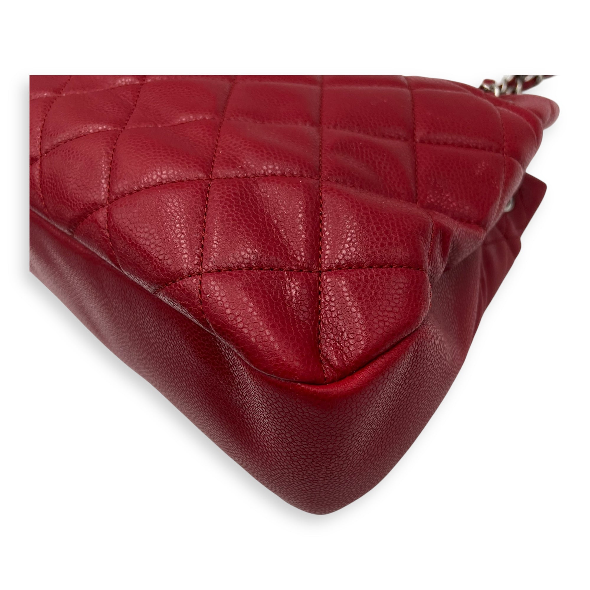 CC Shoulder Bag Red in Caviar Leather, Silver hardware - Image 16