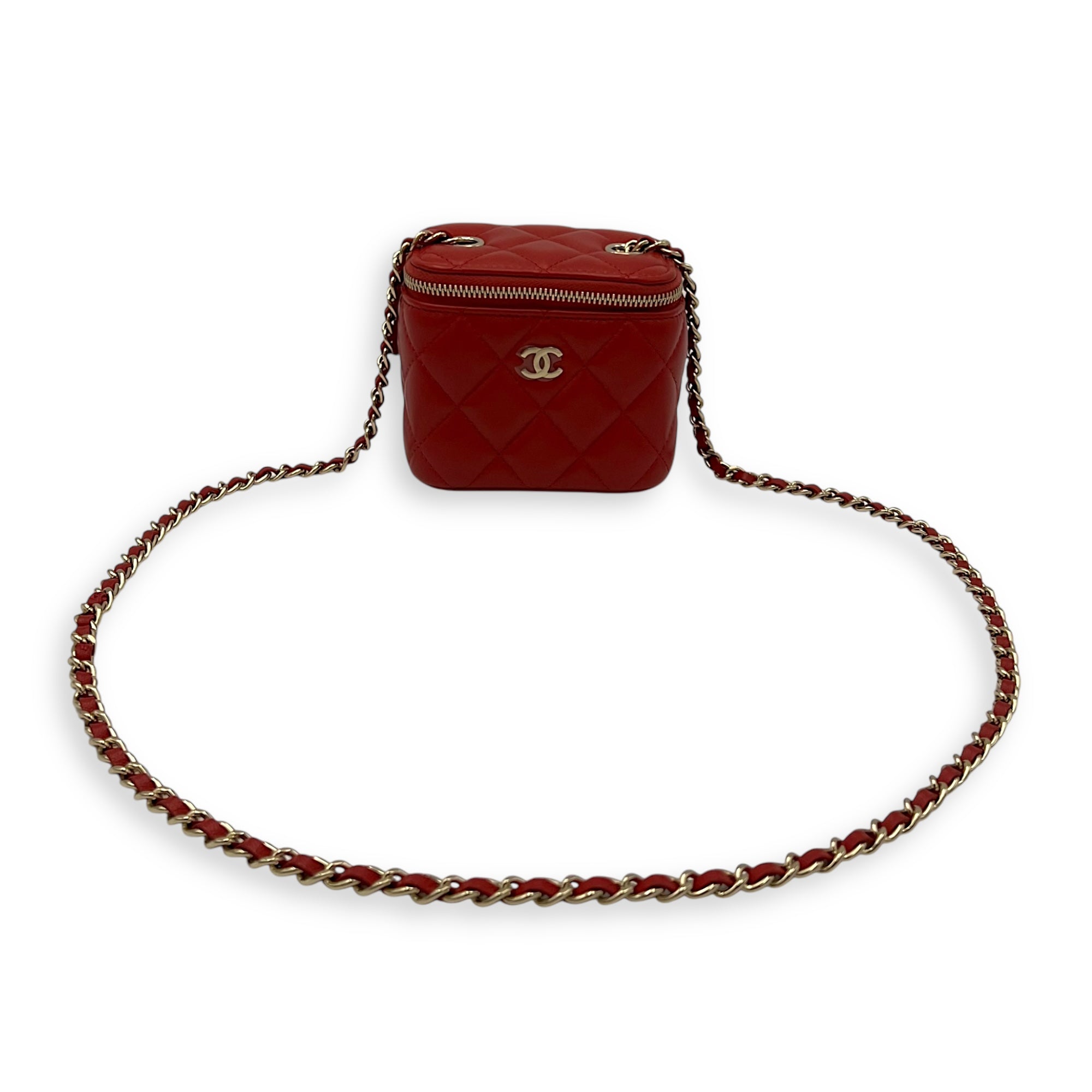 CC Red Vanity Bag in Lambskin, Gold hardware - Image 8