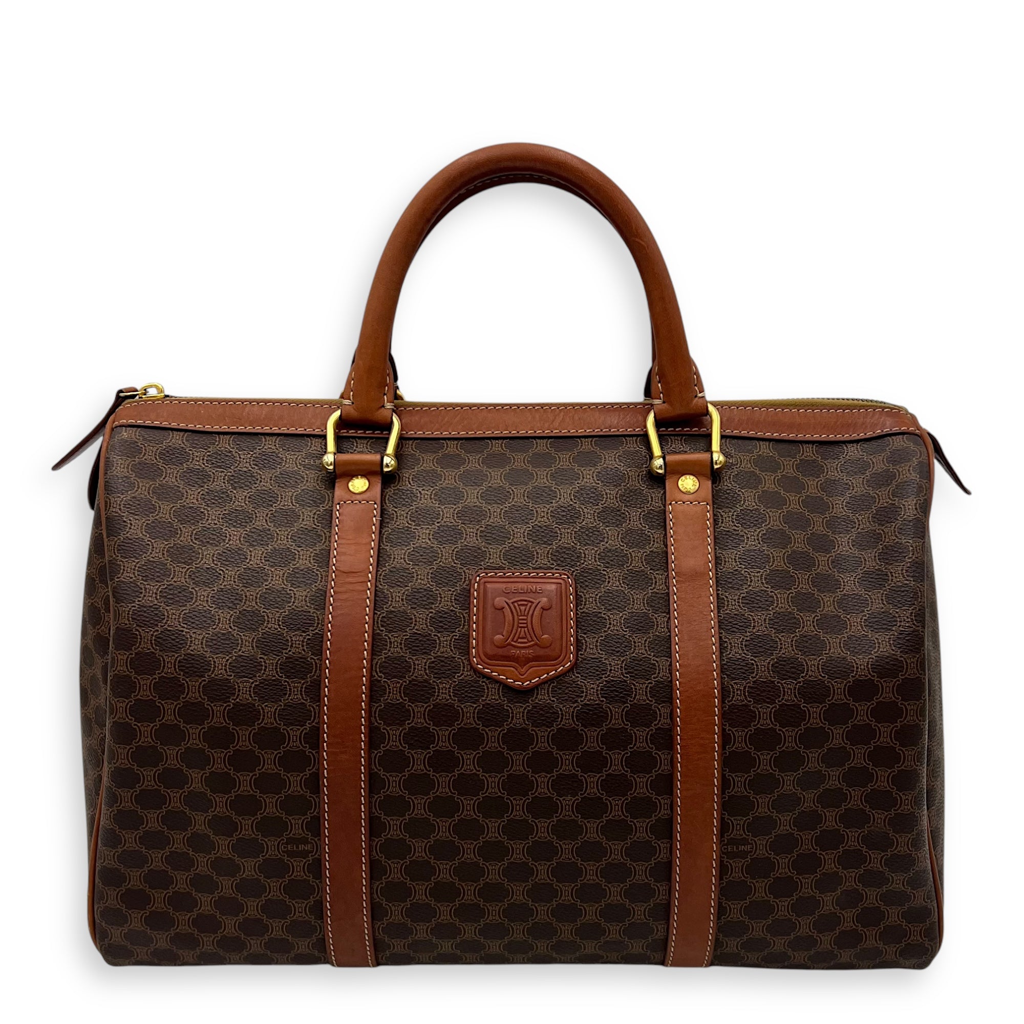 Macadam Top Handle Bag Brown in Coated Canvas, Gold hardware