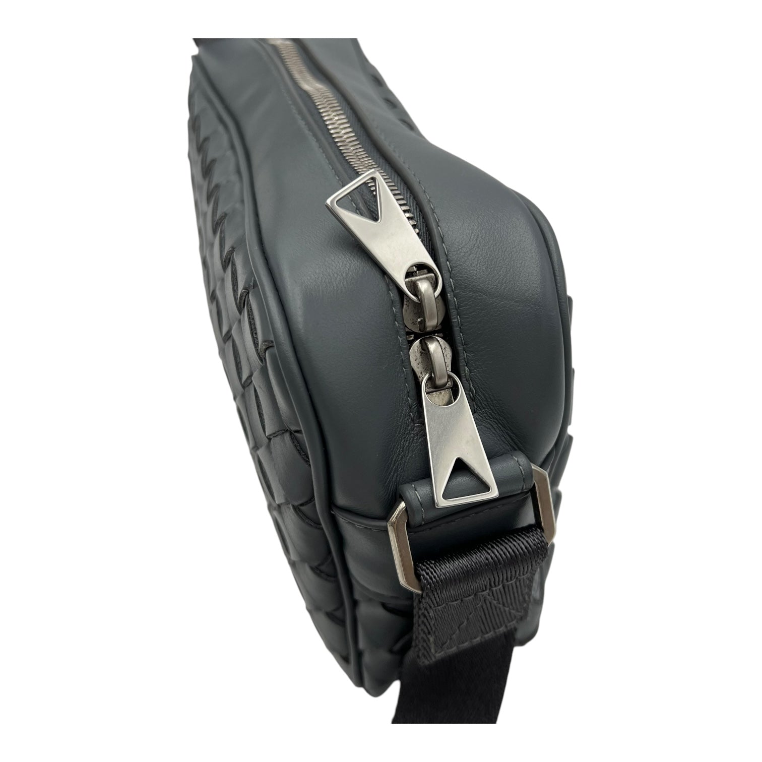 Intrecciato Crossbody Bag Grey in Calfskin, Silver hardware - Image 10