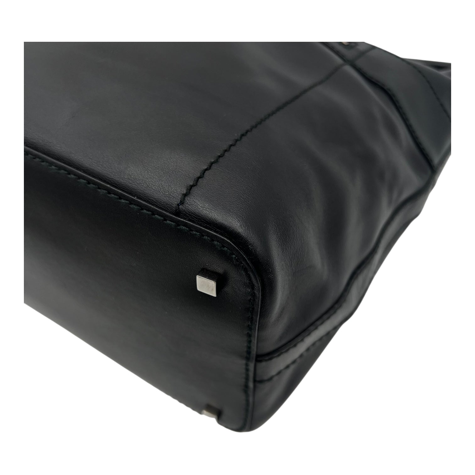 Hobo Black Top Handle Bag in Calfskin, Silver hardware - Image 13