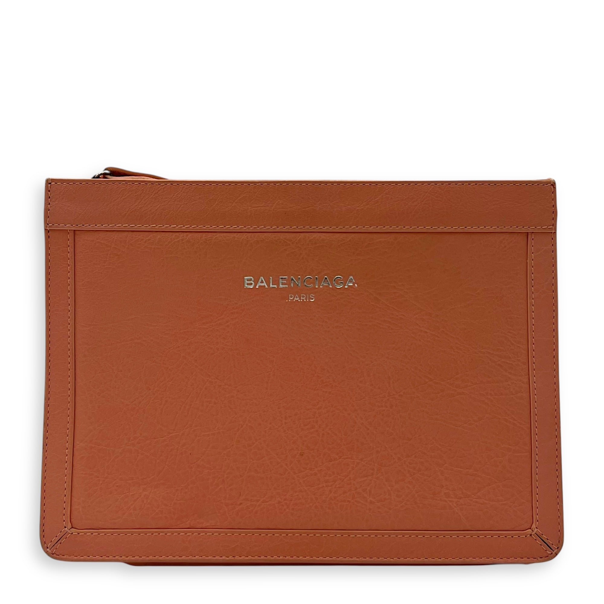 Pochette Peach Crossbody Bag in Distressed Leather, Silver hardware