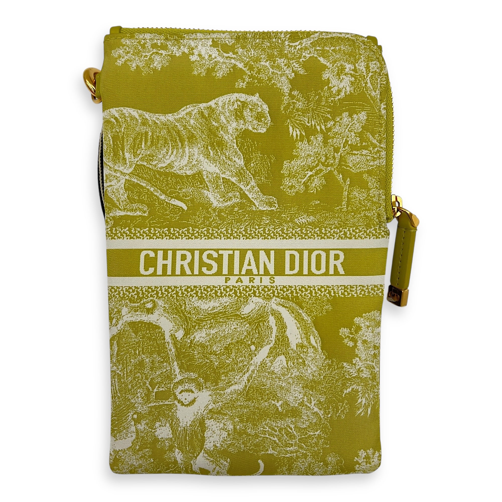 Travel Green Multifunctional Pouch in Calfskin, Gold hardware