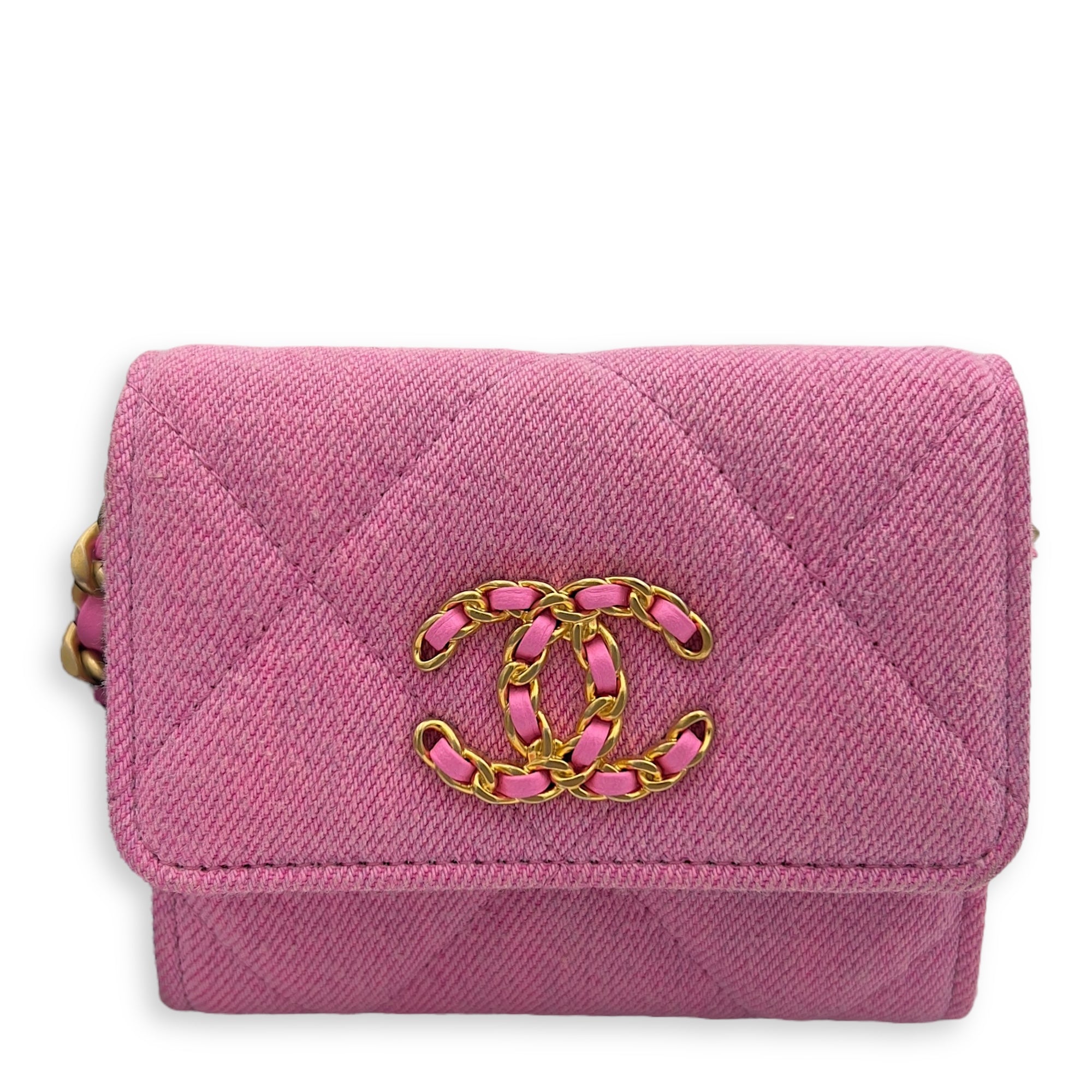 C19 Pink Wallet On Chain in Denim, Gold hardware - Image 4