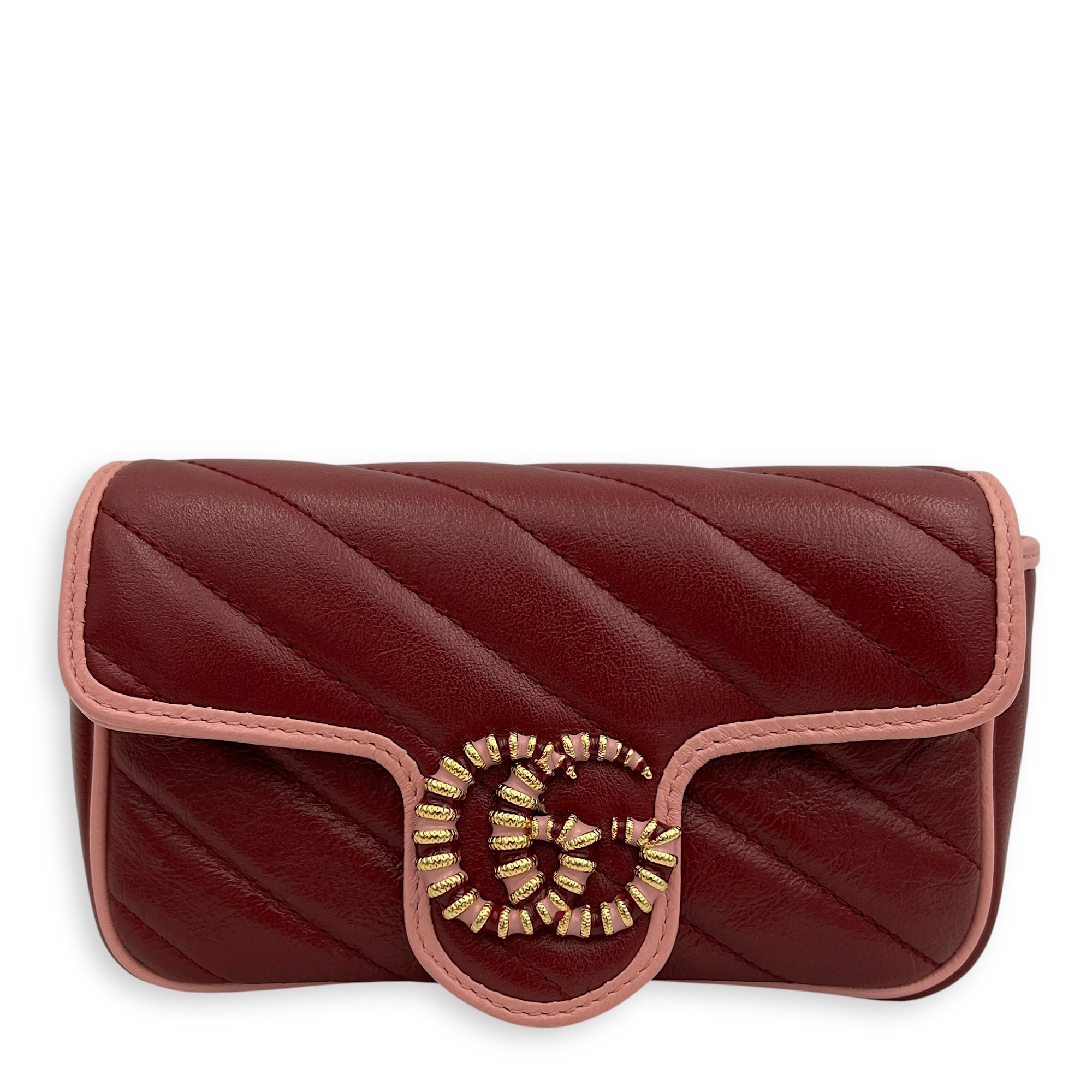 GG Marmont Crossbody Bag Super Mini Red in Calfskin, Gold hardware