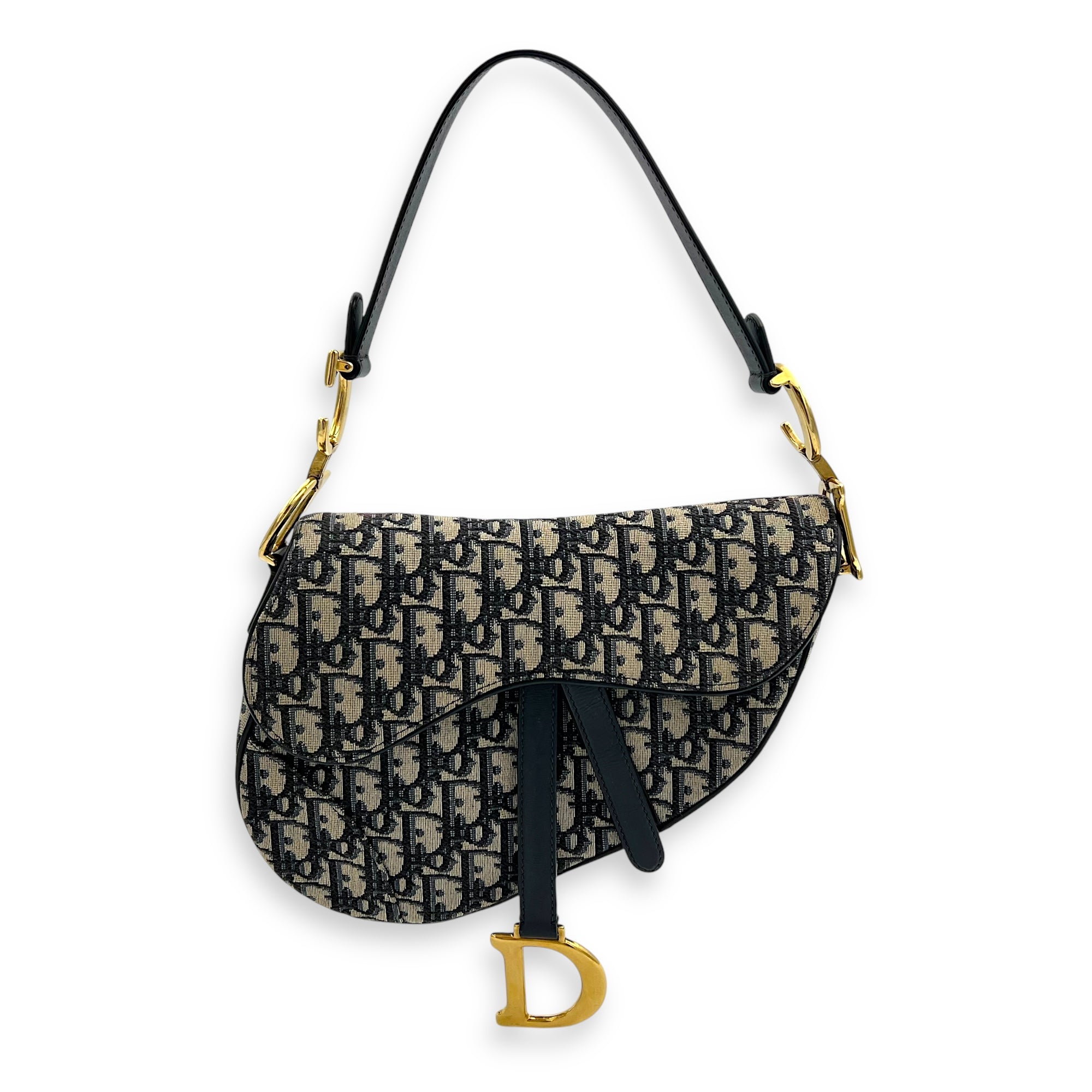 Saddle Shoulder Bag Medium Blue in Jacquard, Gold hardware