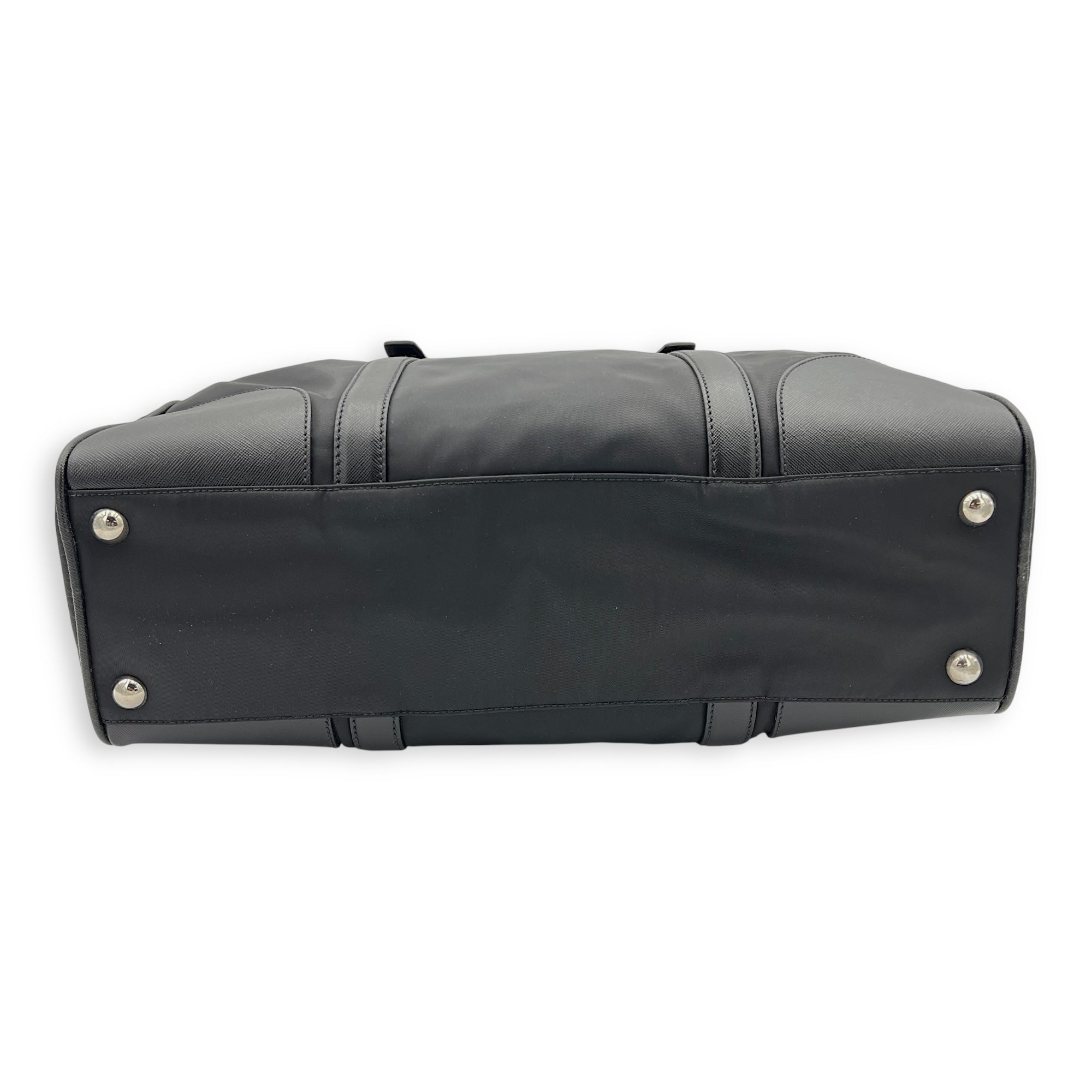 Re-Nylon Top Handle Bag Black in Nylon, Silver hardware - Image 6