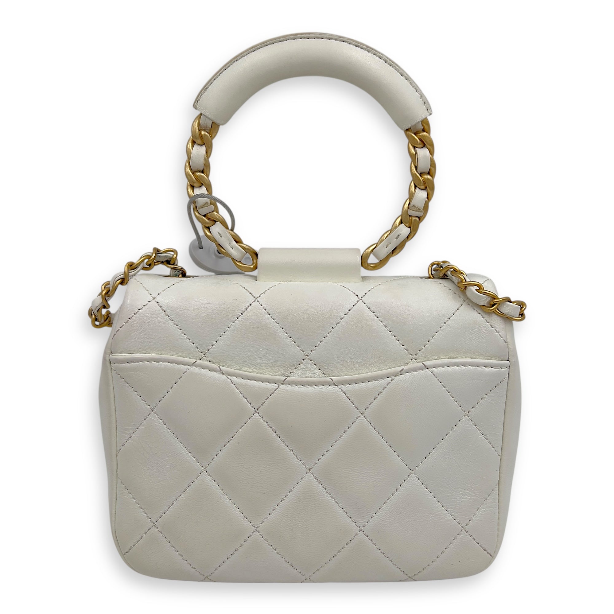 20C In The Loop CC Flap White Top Handle Bag in Lambskin, Gold hardware - Image 12