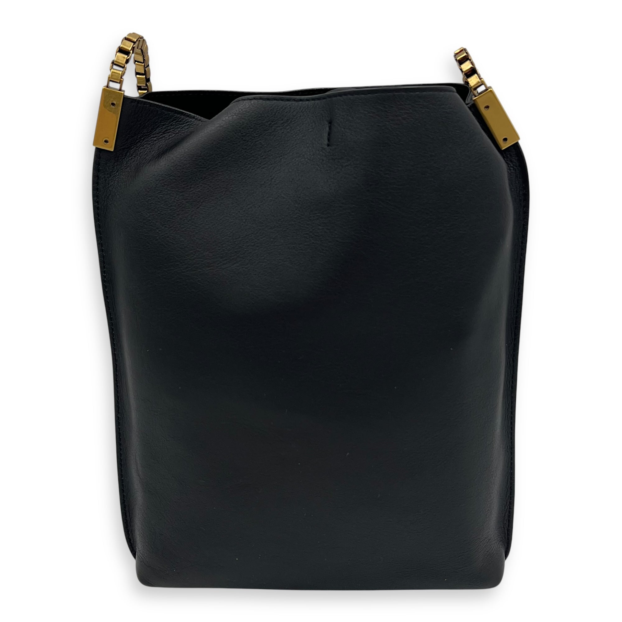 Suzanne Hobo Black Shoulder Bag in Calfskin, Gold hardware - Image 3