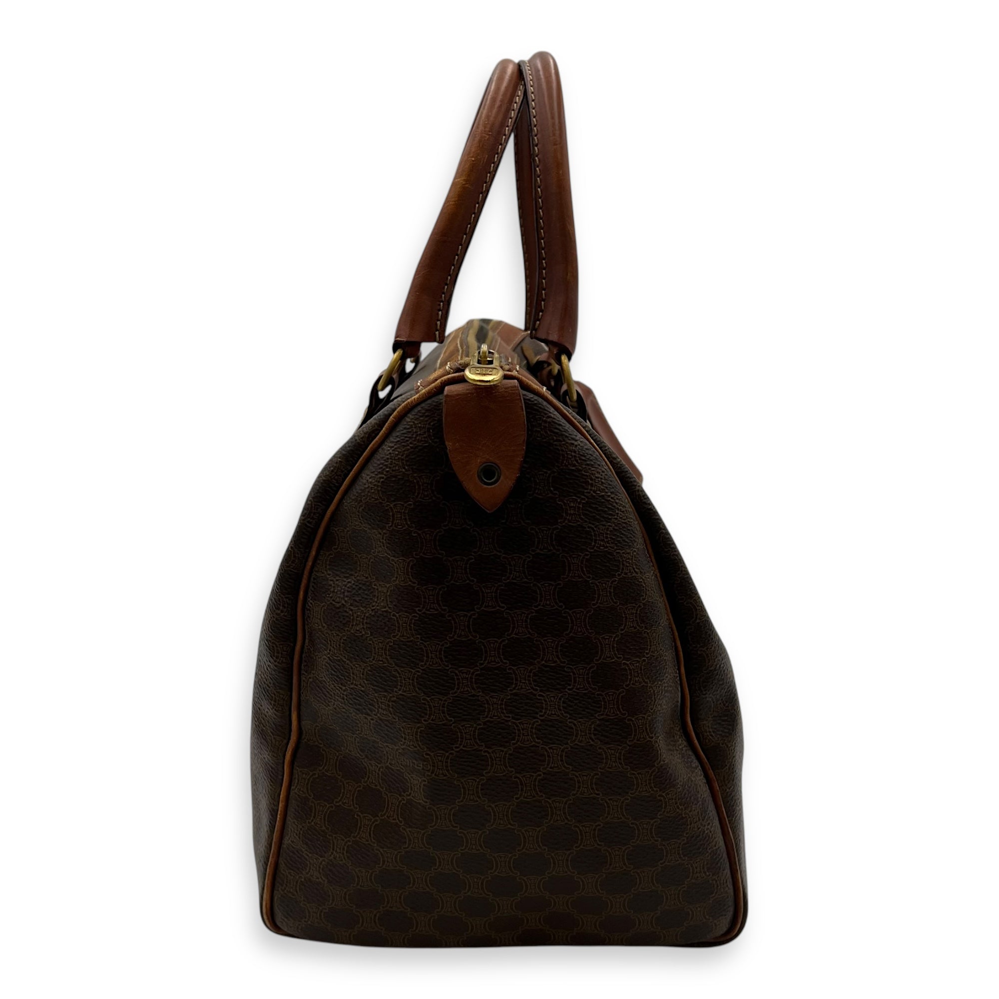 Vintage Macadam Boston Top Handle Bag Brown in Coated Canvas, Gold hardware - Image 4