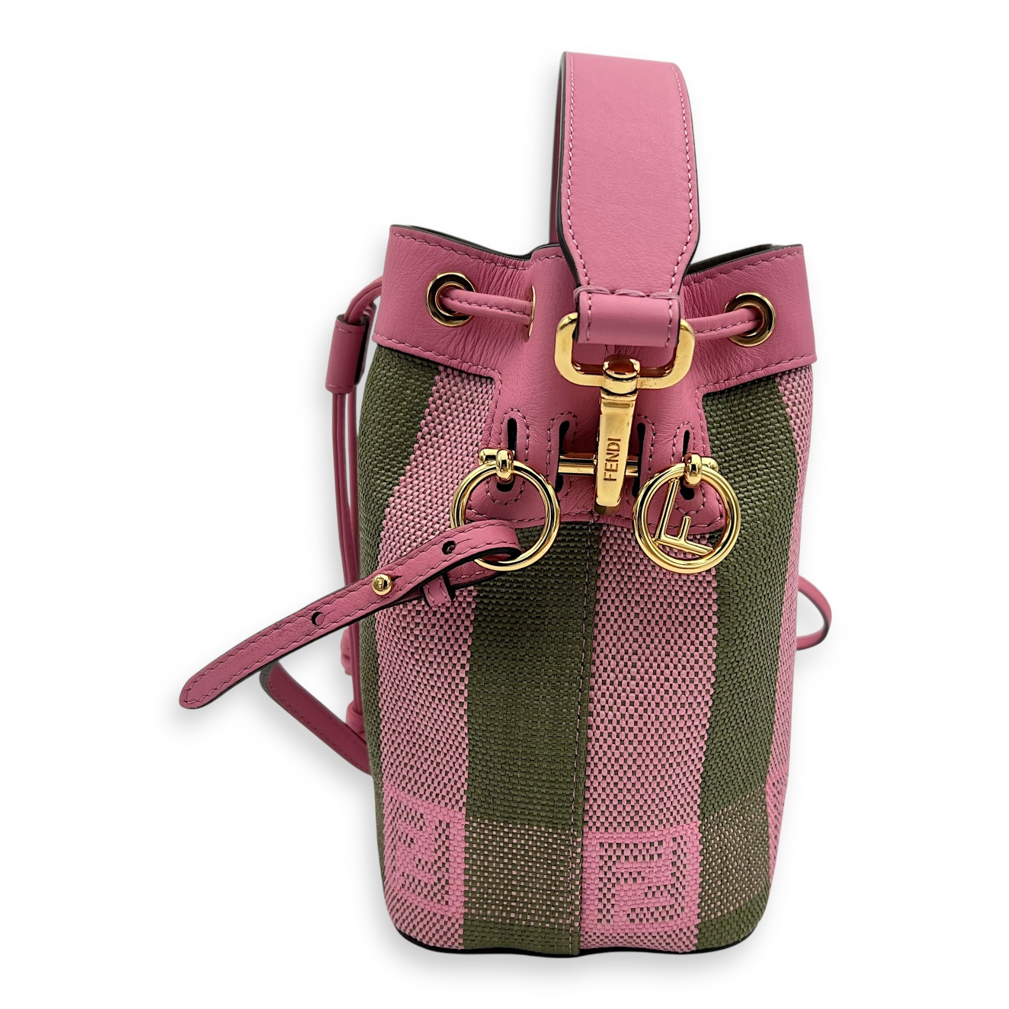 Mon Tresor Mini Pink Bucket Bag in Raffia, Gold hardware - Image 4