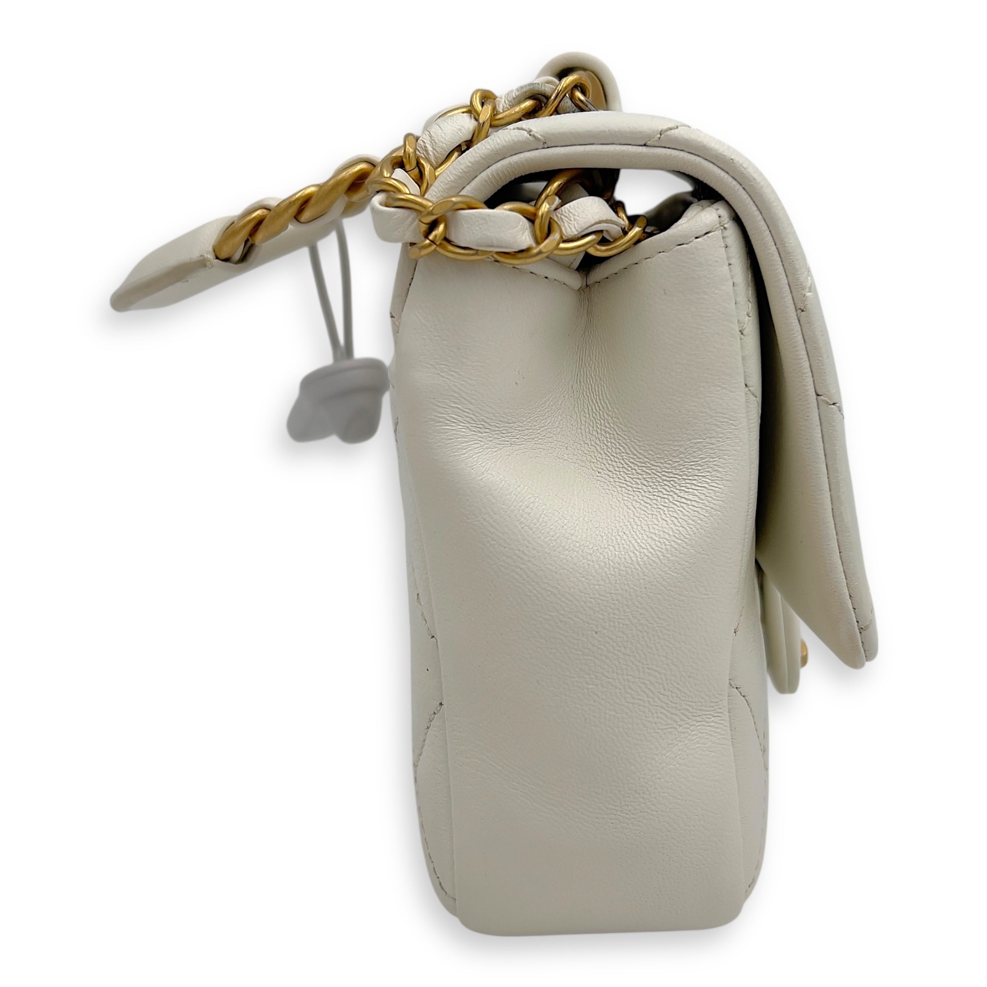 20C In The Loop CC Flap White Top Handle Bag in Lambskin, Gold hardware - Image 16