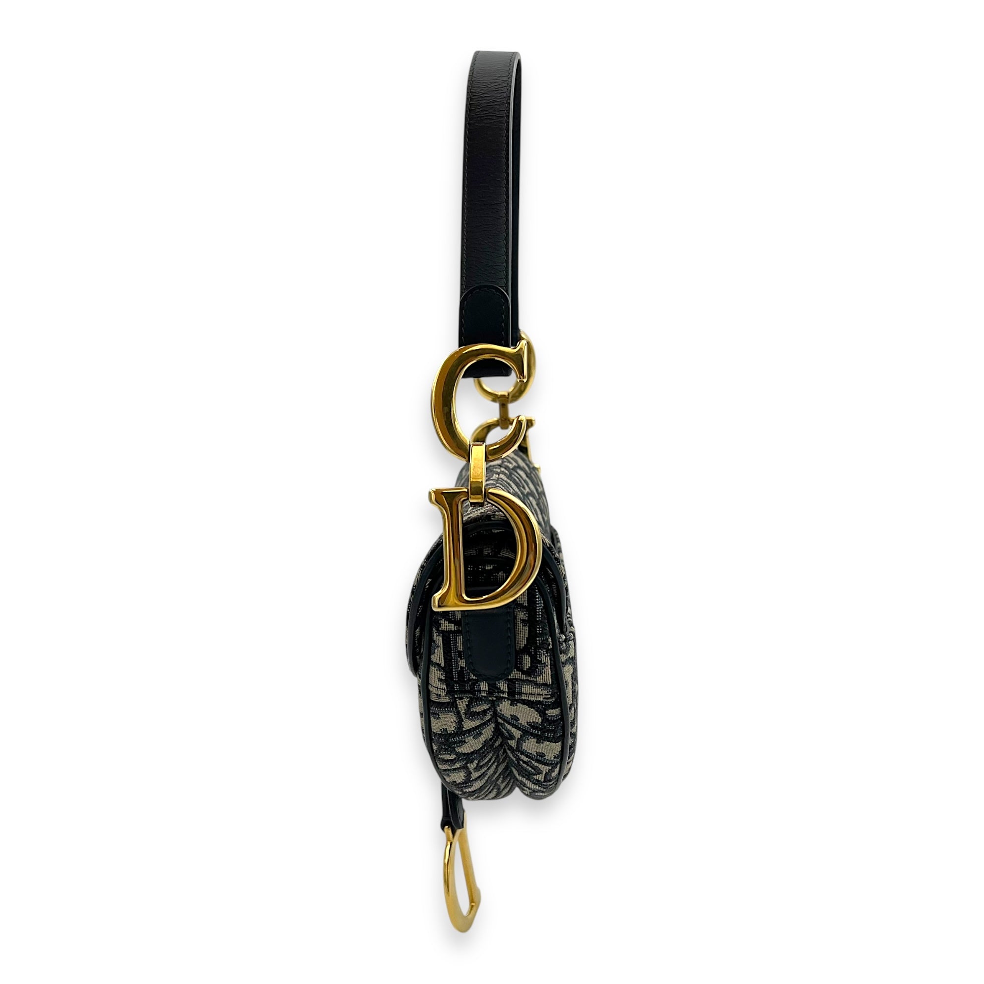 Saddle Shoulder Bag Medium Blue in Jacquard, Gold hardware - Image 4