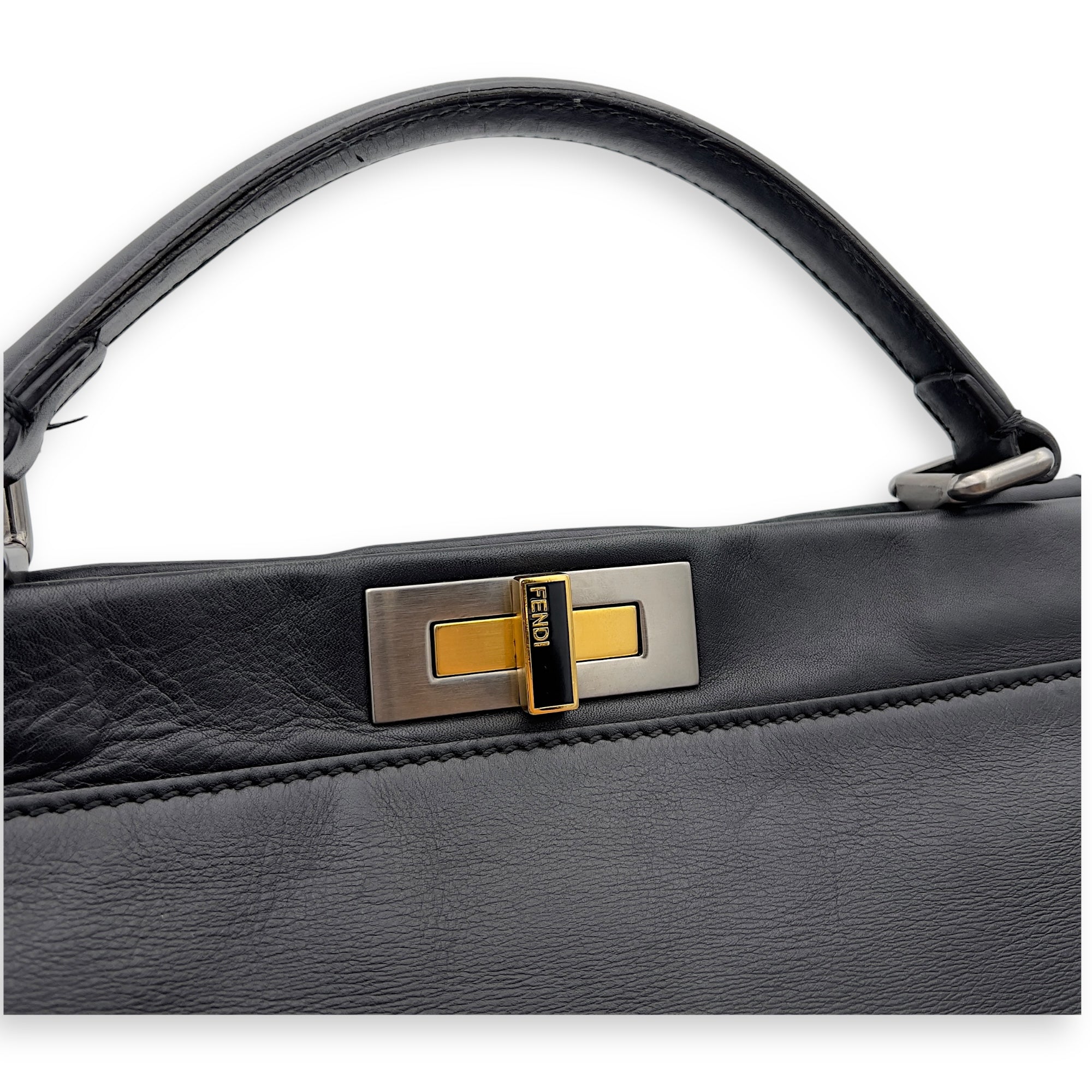 Peekaboo Top Handle Bag Black in Calfskin, Silver hardware - Image 7
