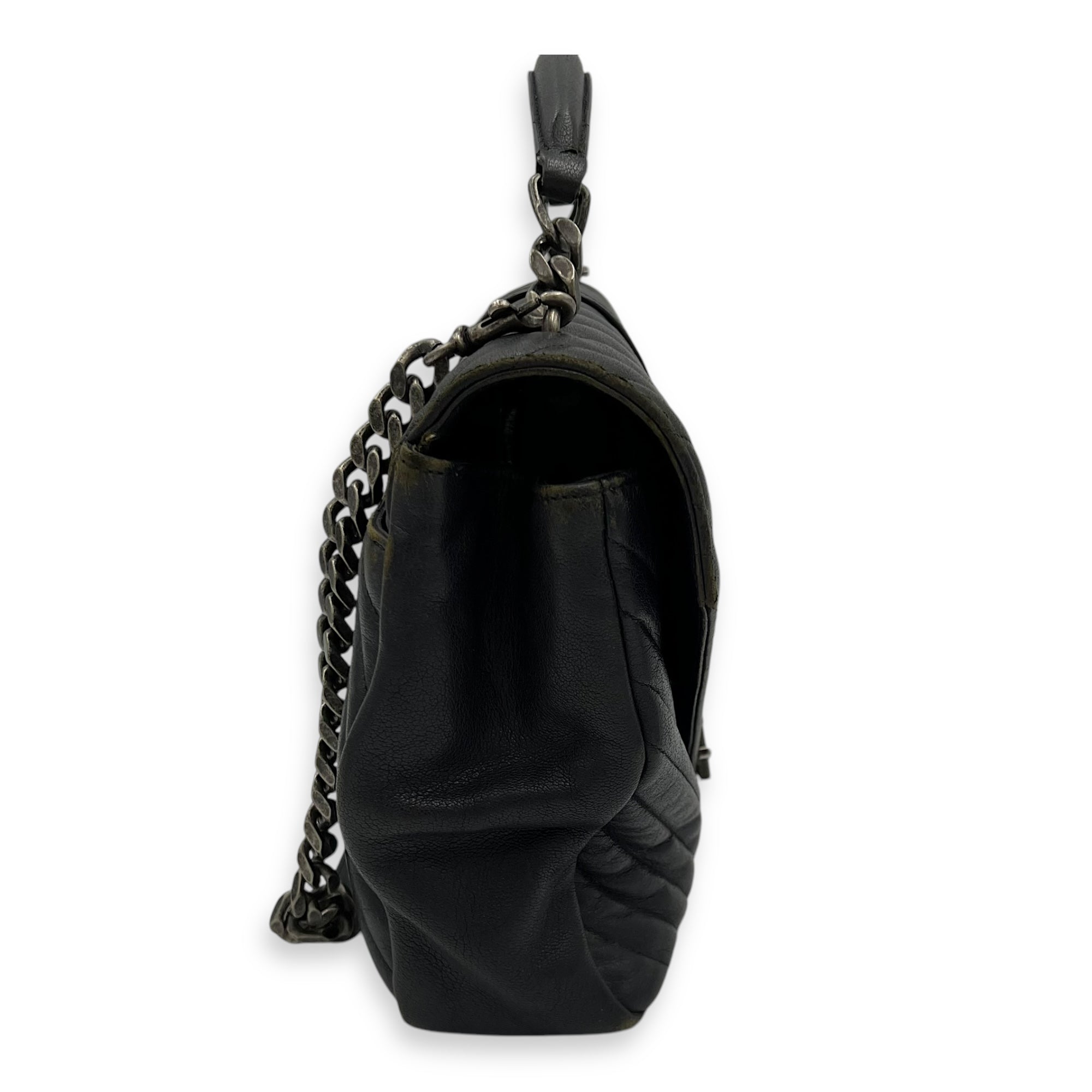 College Large Grey Shoulder Bag in Calfskin, Silver hardware - Image 5