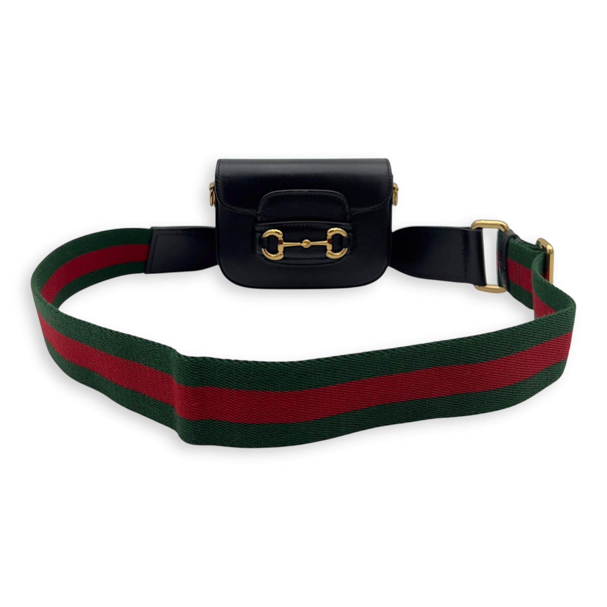 Horsebit 1955 Black Wallet On Chain in Calfskin, Gold hardware - Image 8