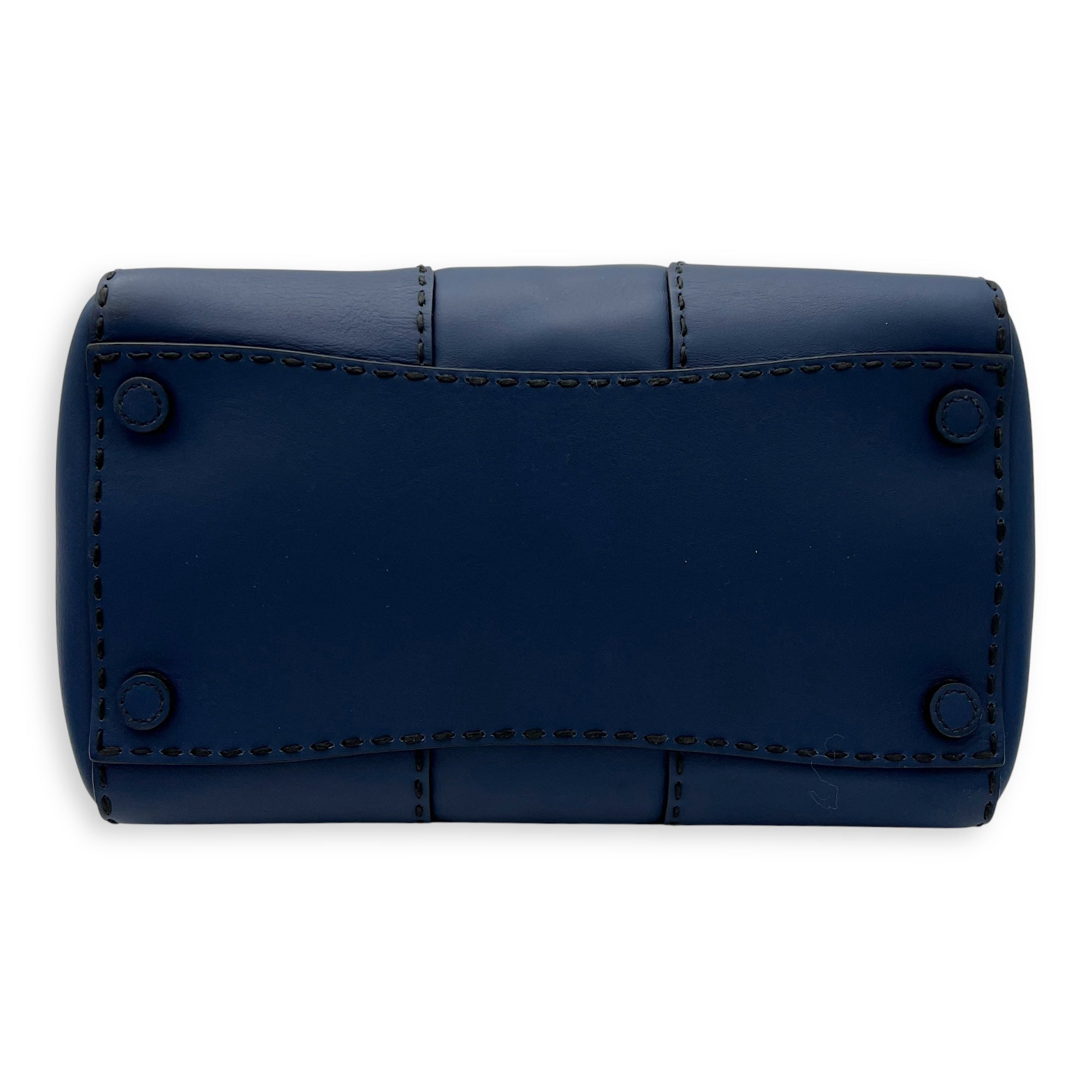 Logo Top Handle Bag Blue in Calfskin, Gold hardware - Image 6