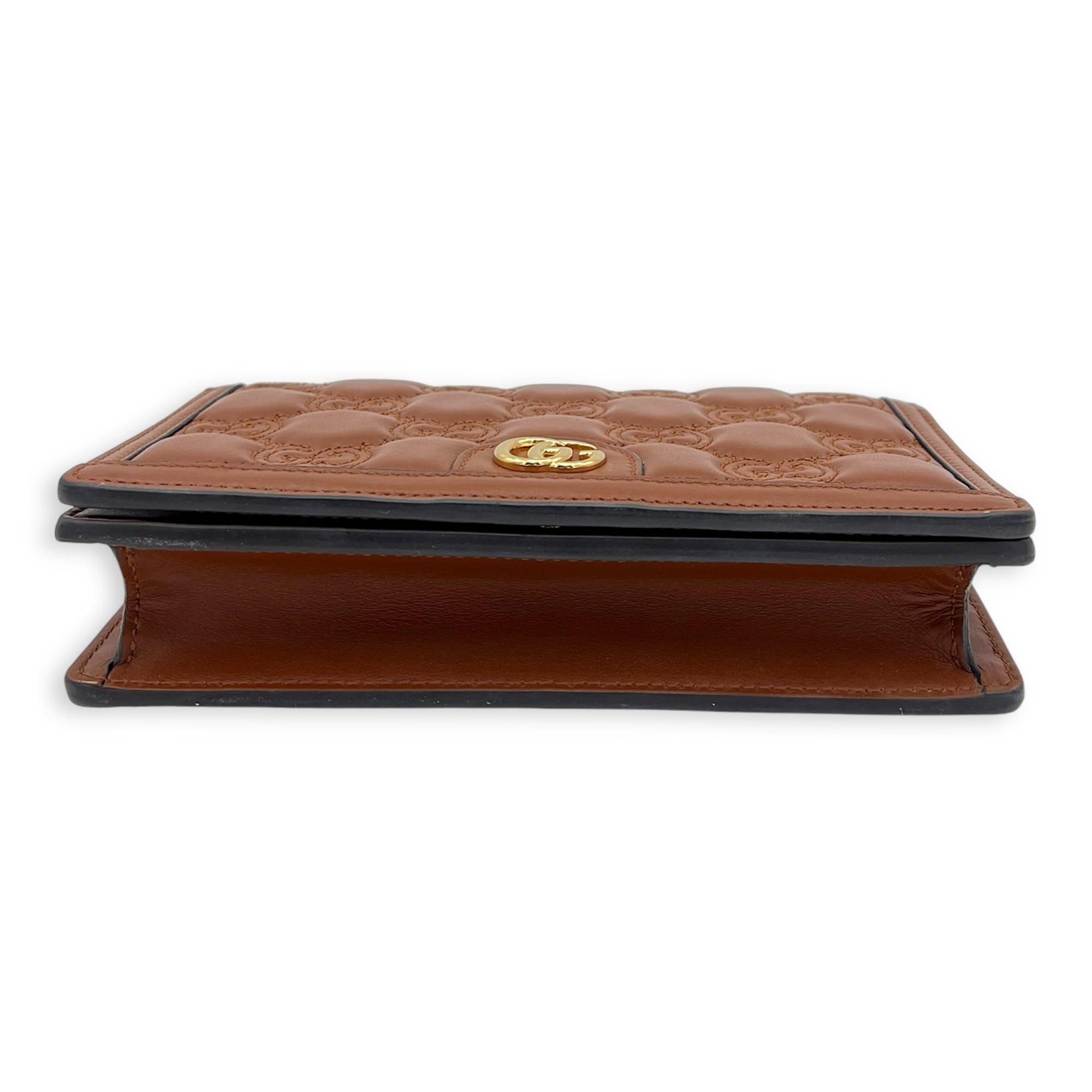 Matelassé Wallet On Chain Brown in Calfskin, Gold hardware - Image 6
