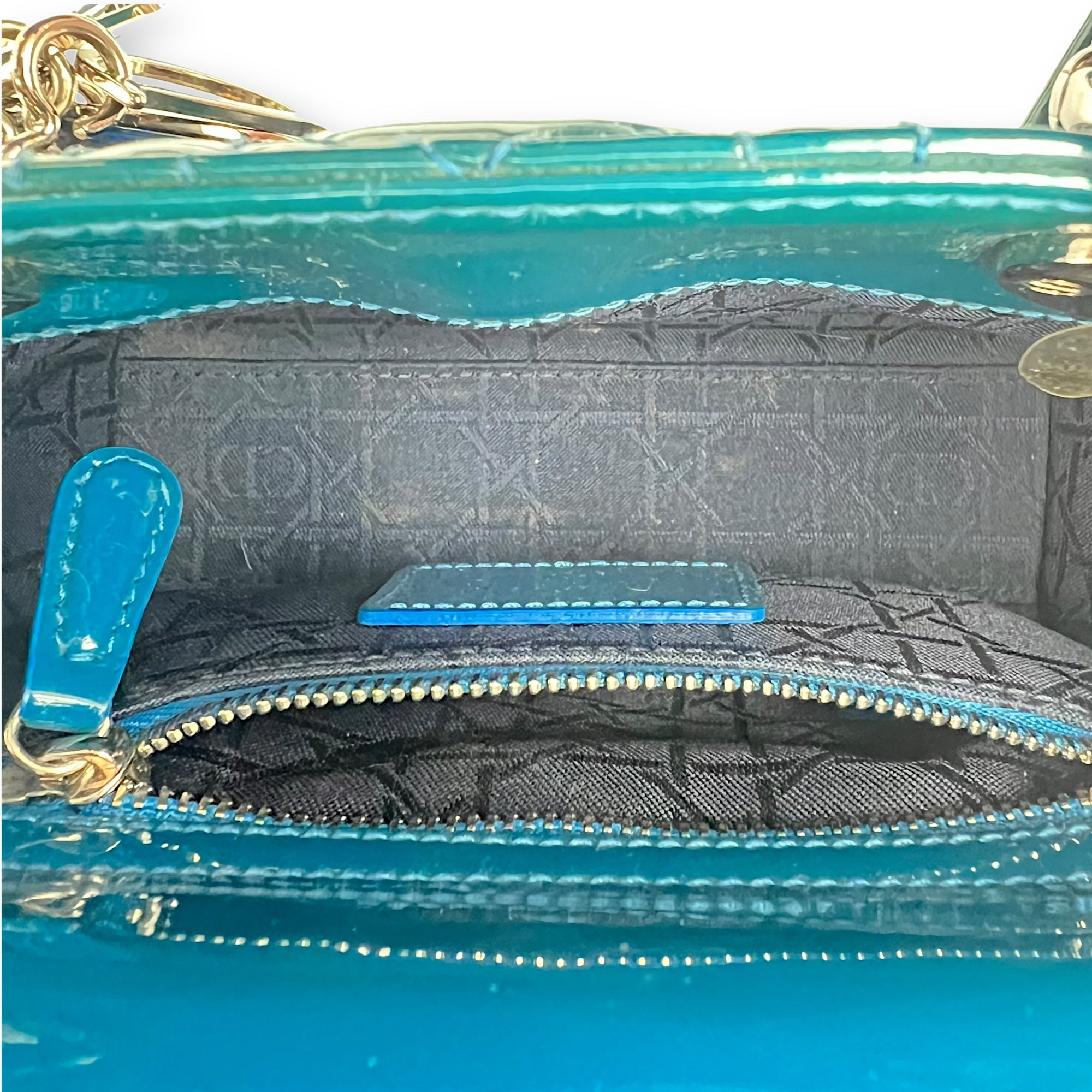 Lady Dior Mini Blue Top Handle Bag in Patent Leather, Silver hardware - Image 7