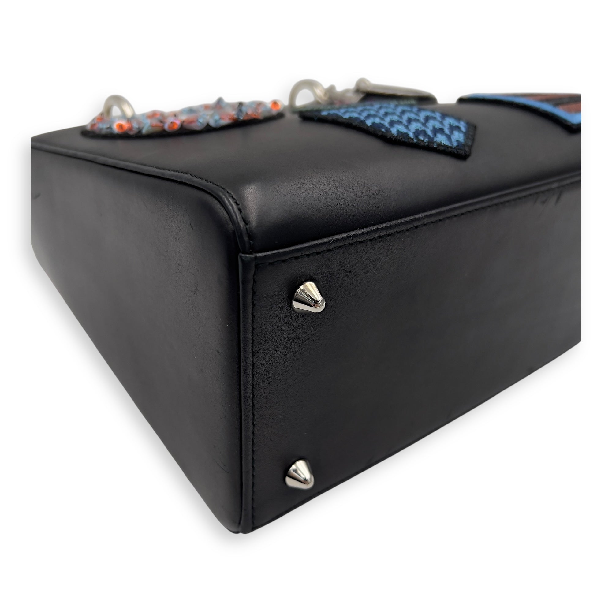 Lady Dior Top Handle Bag Small Black in Calfskin, Silver hardware - Image 6