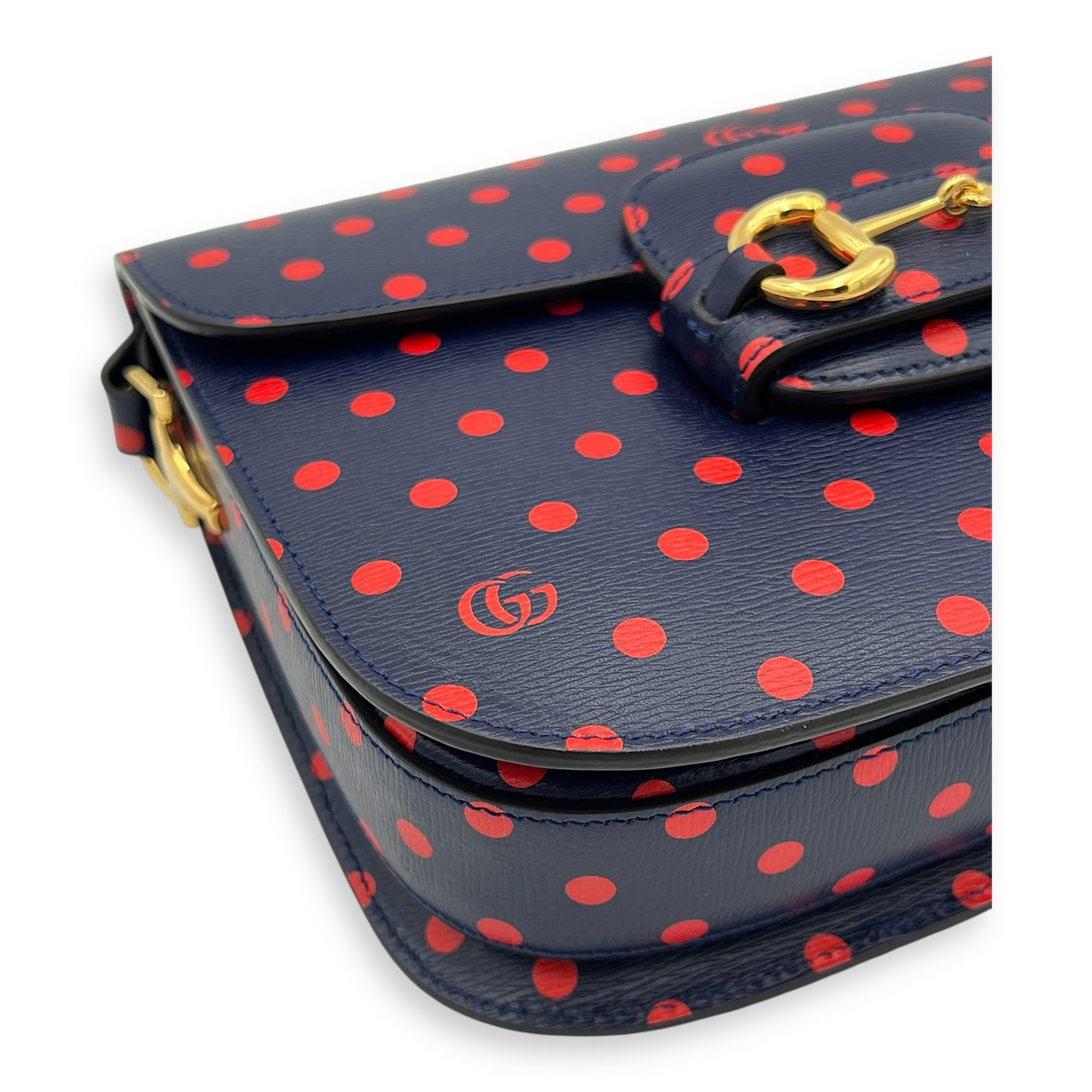 Horsebit 1955 Shoulder Bag Blue in Calfskin, Gold hardware - Image 7