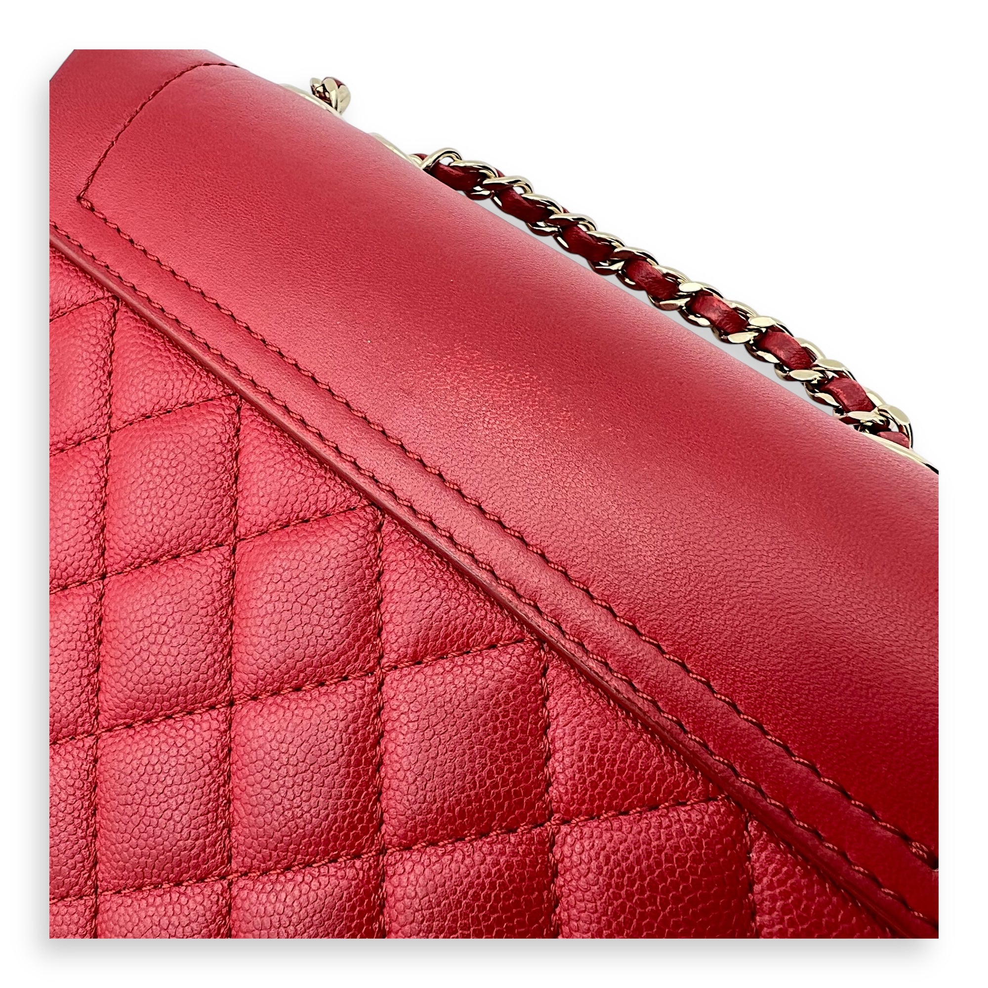 CC Flap Shoulder Bag Red in Calfskin, Gold hardware - Image 9