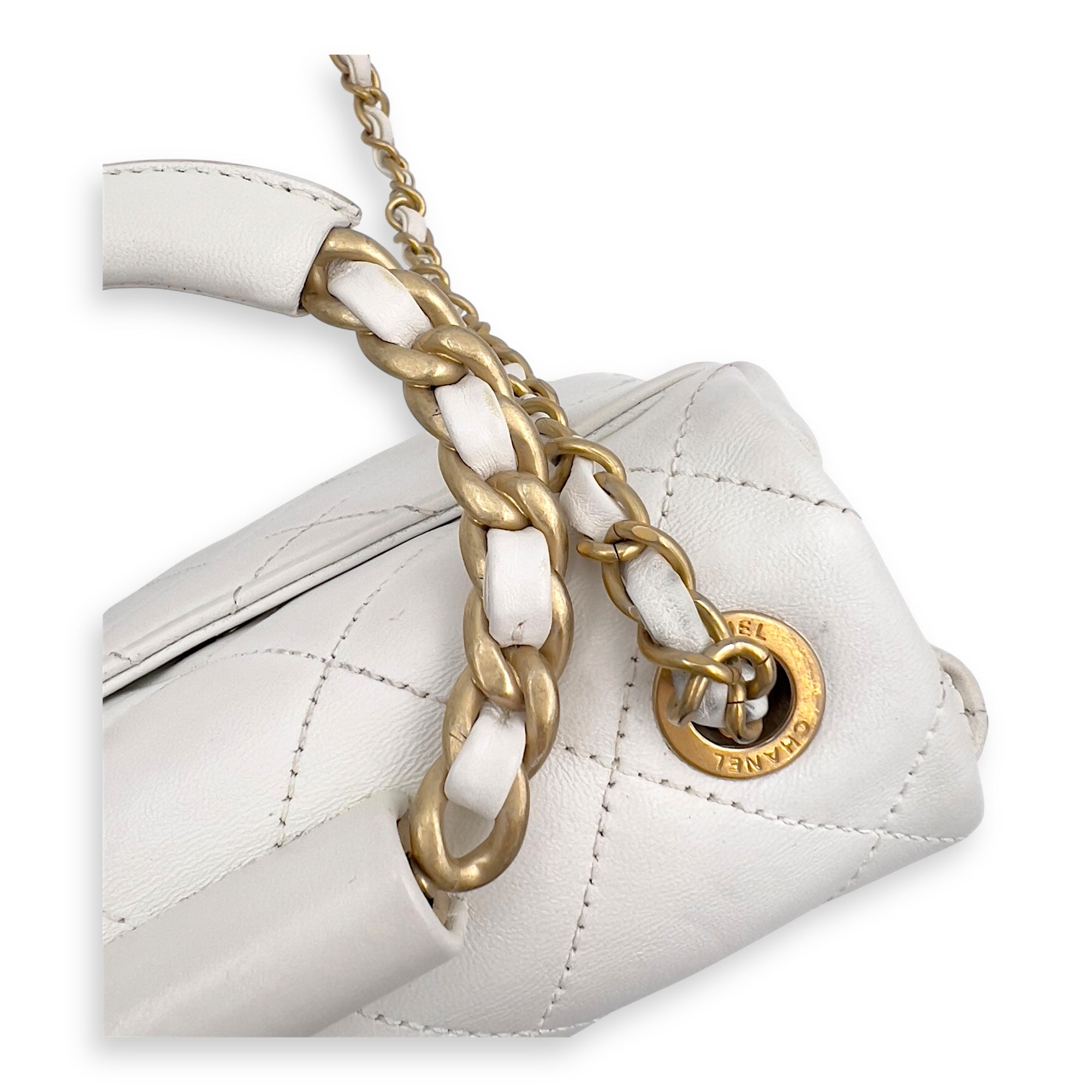 20C In The Loop CC Flap White Top Handle Bag in Lambskin, Gold hardware - Image 18