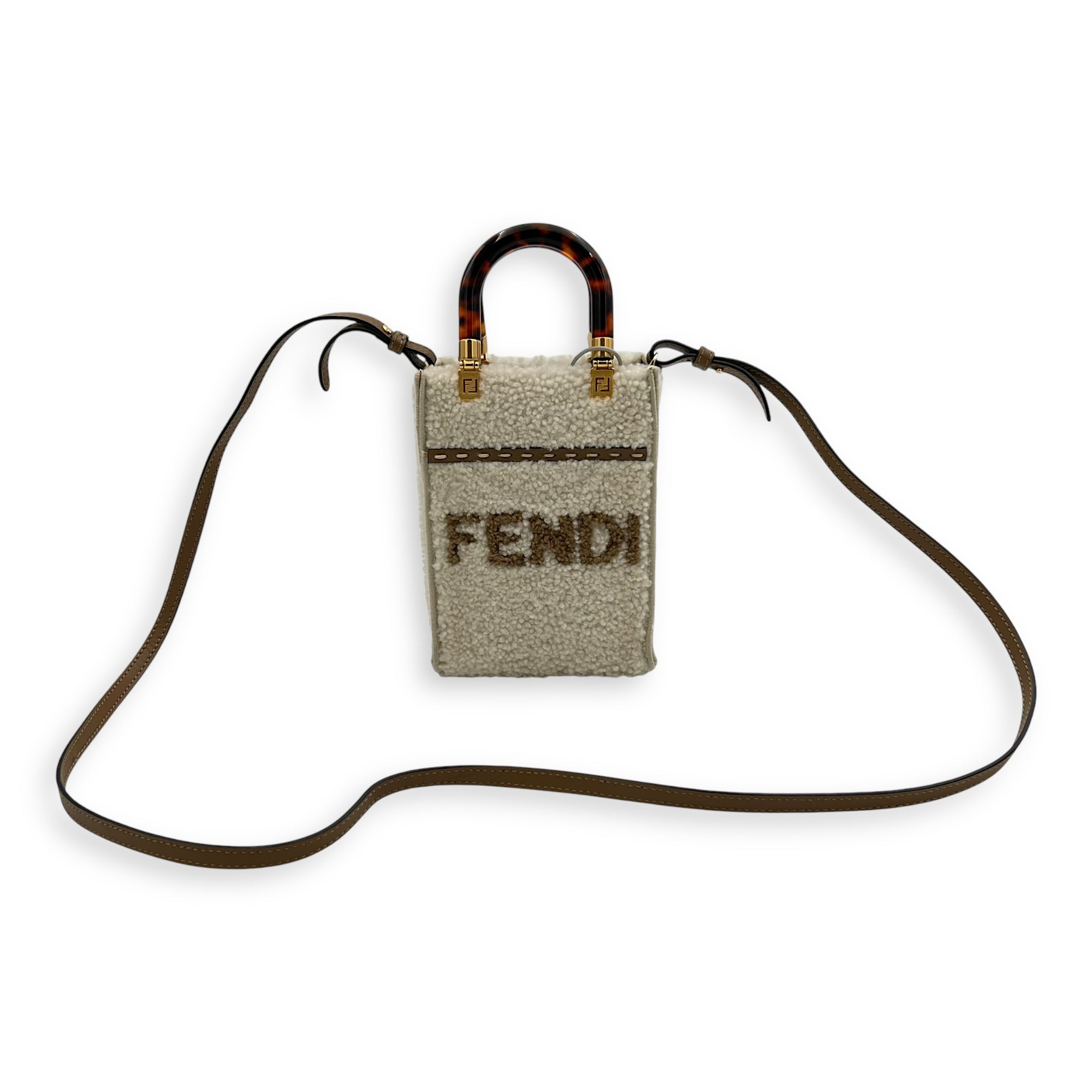 Sunshine Shoulder Bag White in Faux Fur, Gold hardware - Image 10